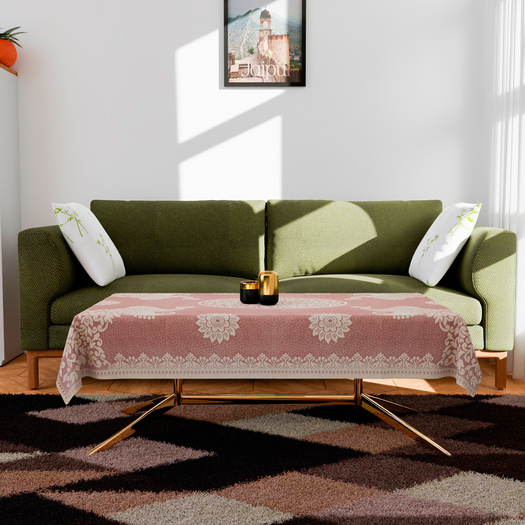 Kuber Industries Center Table Cover  4-Seater Table Cover  Net Tabletop Cover  Kitchen Table Cloth  Table Protector Cover  Peacock-Design  40x60 Inch  CTC  Maroon