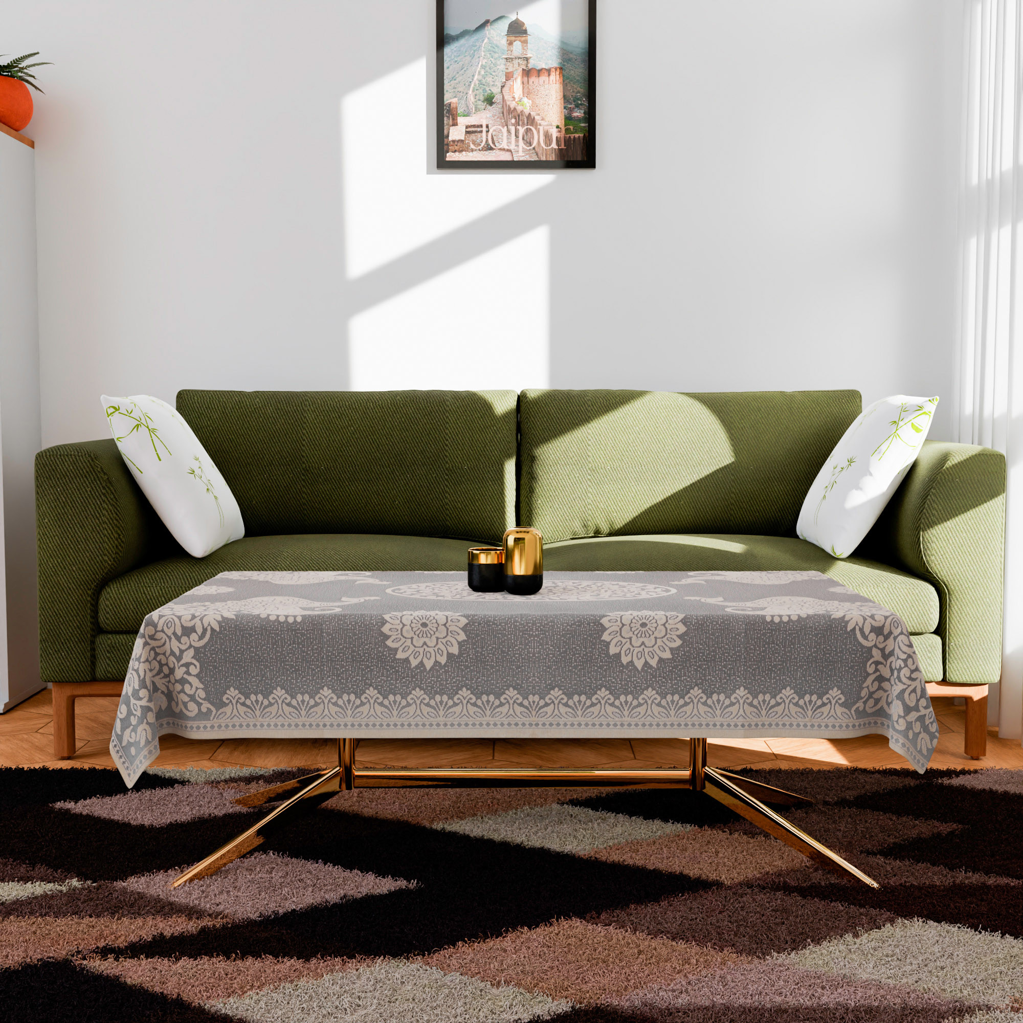Kuber Industries Center Table Cover | 4-Seater Table Cover | Net Tabletop Cover | Kitchen Table Cloth | Table Protector Cover | Peacock-Design | 40x60 Inch | CTC | Brown