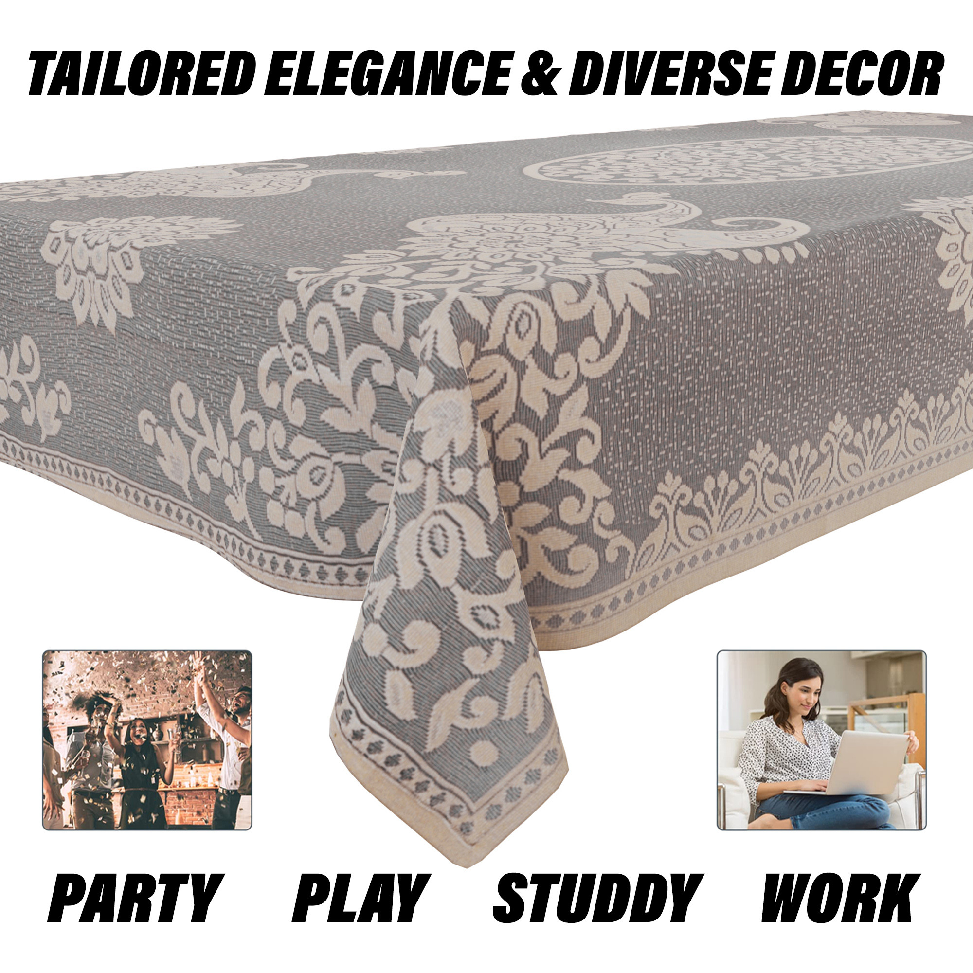 Kuber Industries Center Table Cover | 4-Seater Table Cover | Net Tabletop Cover | Kitchen Table Cloth | Table Protector Cover | Peacock-Design | 40x60 Inch | CTC | Brown