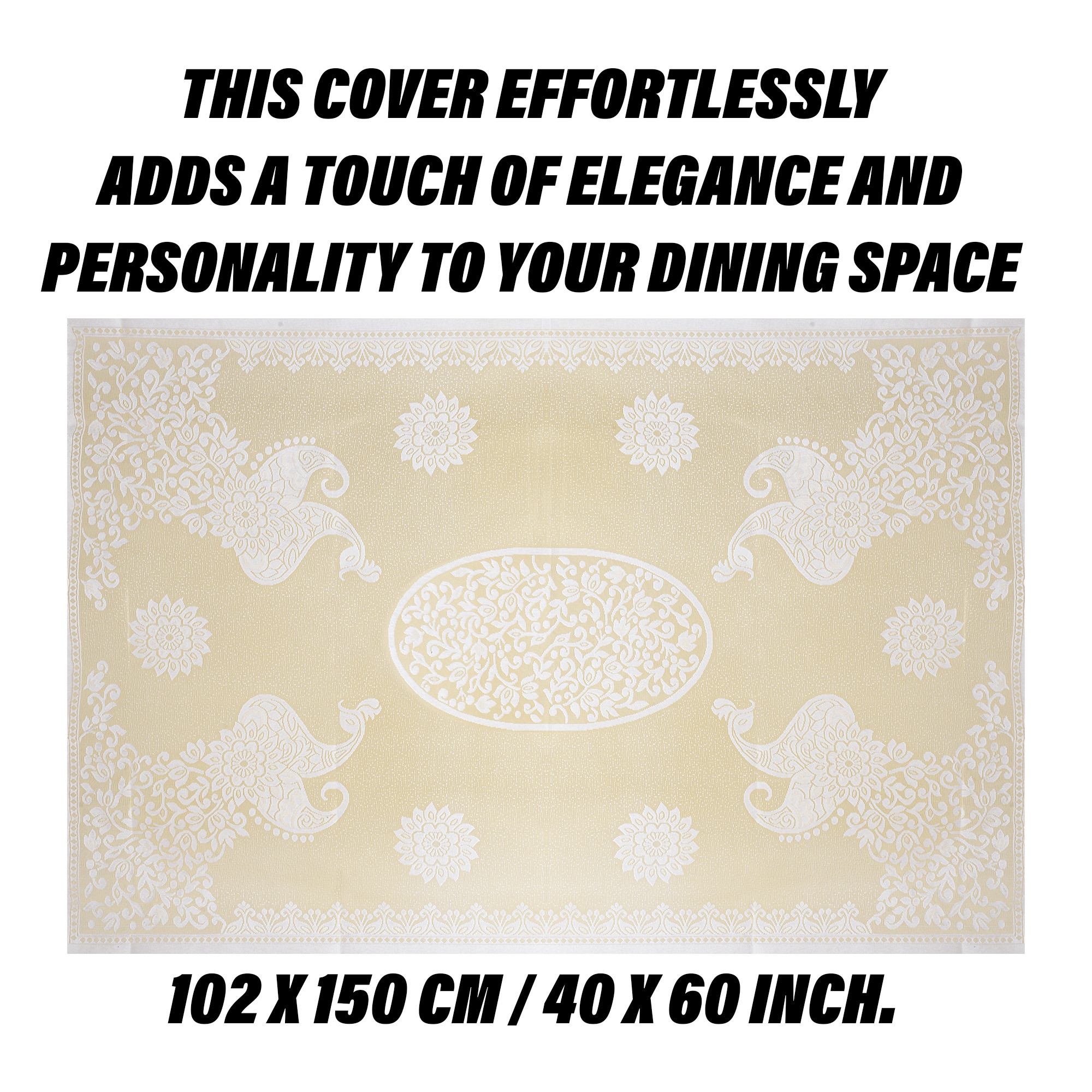 Kuber Industries Center Table Cover | 4-Seater Table Cover | Net Tabletop Cover | Kitchen Table Cloth | Table Protector Cover | Peacock-Design | 40x60 Inch | CTC | Cream