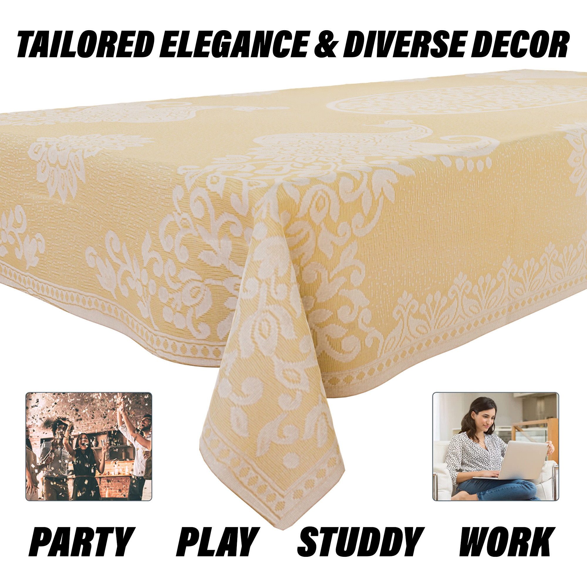 Kuber Industries Center Table Cover | 4-Seater Table Cover | Net Tabletop Cover | Kitchen Table Cloth | Table Protector Cover | Peacock-Design | 40x60 Inch | CTC | Cream