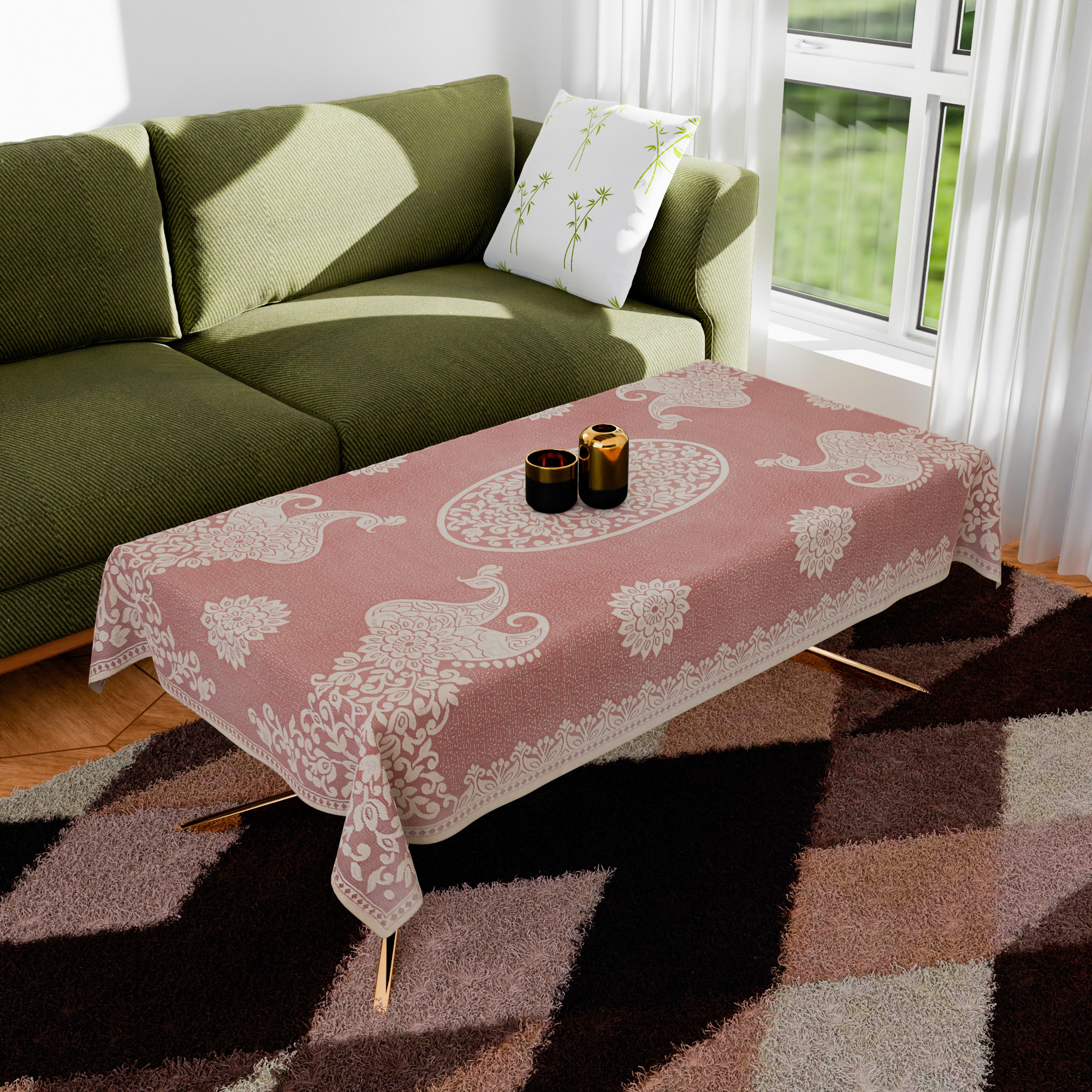 Kuber Industries Center Table Cover | 4-Seater Table Cover | Net Tabletop Cover | Kitchen Table Cloth | Table Protector Cover | Peacock-Design | 40x60 Inch | CTC | Maroon