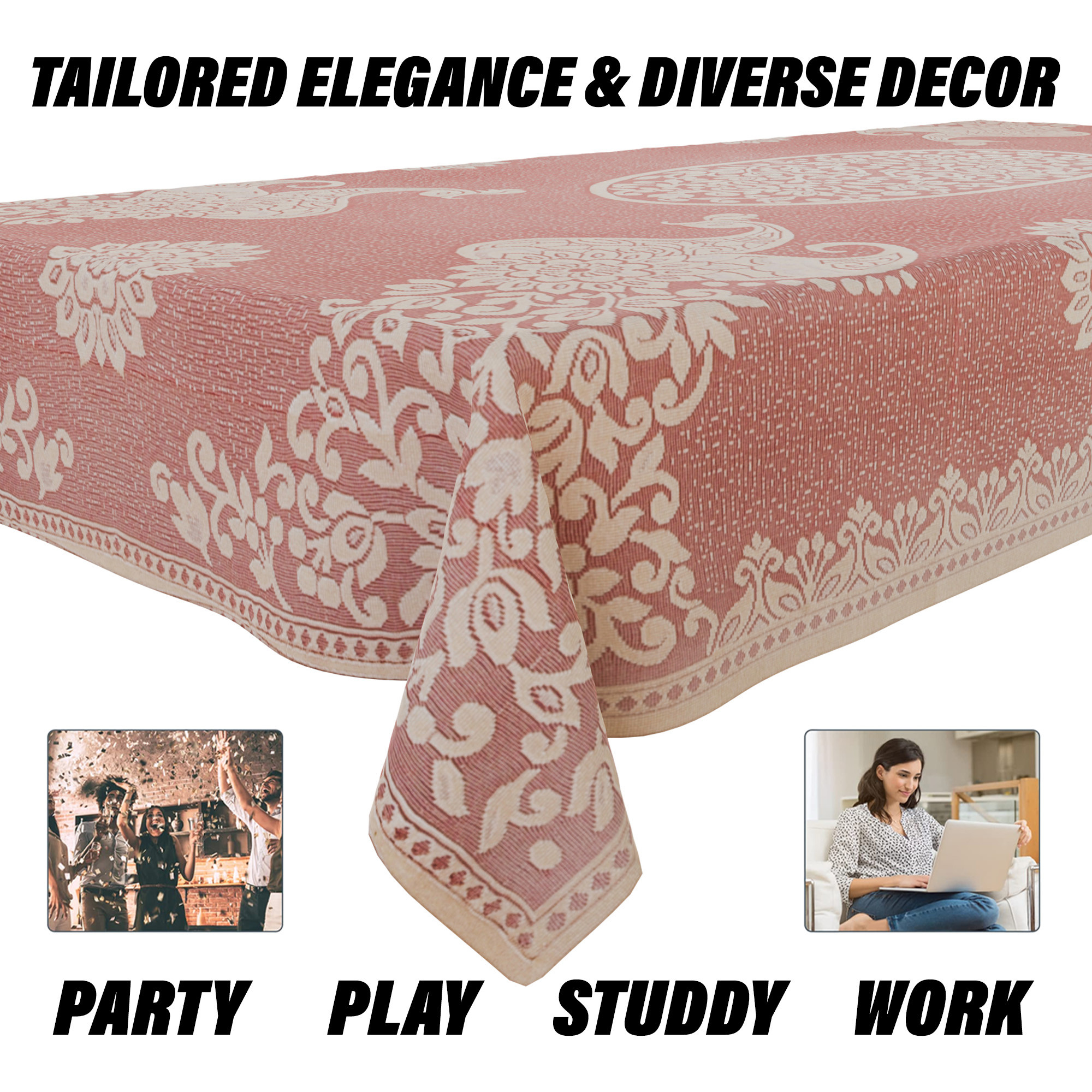 Kuber Industries Center Table Cover | 4-Seater Table Cover | Net Tabletop Cover | Kitchen Table Cloth | Table Protector Cover | Peacock-Design | 40x60 Inch | CTC | Maroon