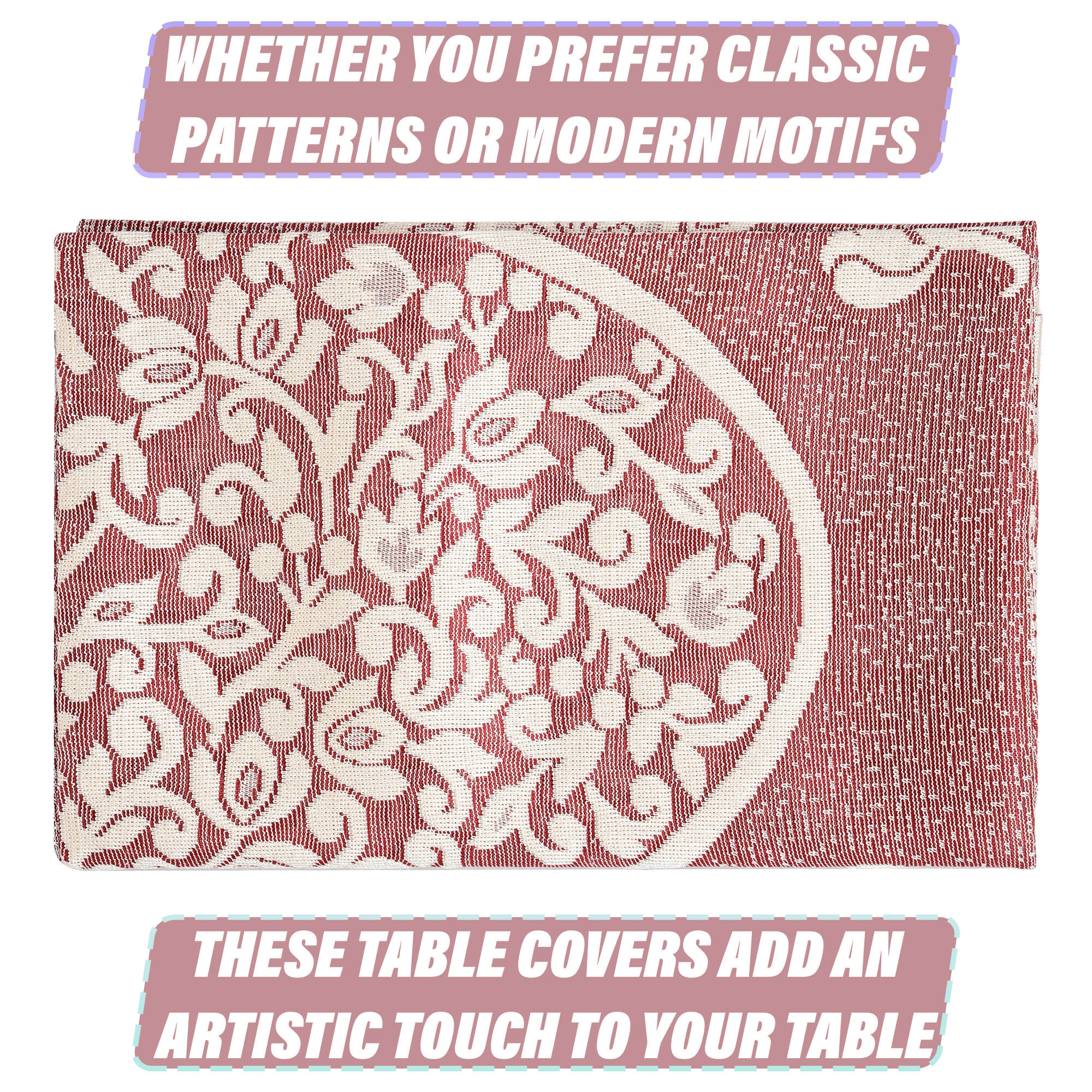 Kuber Industries Center Table Cover | 4-Seater Table Cover | Net Tabletop Cover | Kitchen Table Cloth | Table Protector Cover | Peacock-Design | 40x60 Inch | CTC | Maroon