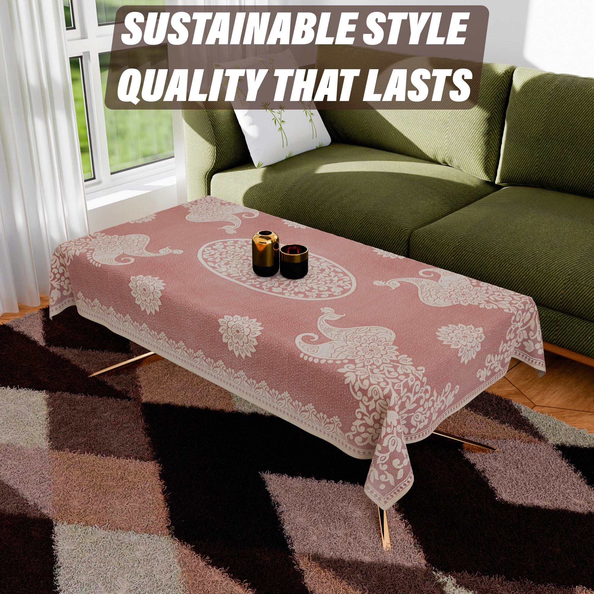Kuber Industries Center Table Cover | 4-Seater Table Cover | Net Tabletop Cover | Kitchen Table Cloth | Table Protector Cover | Peacock-Design | 40x60 Inch | CTC | Maroon