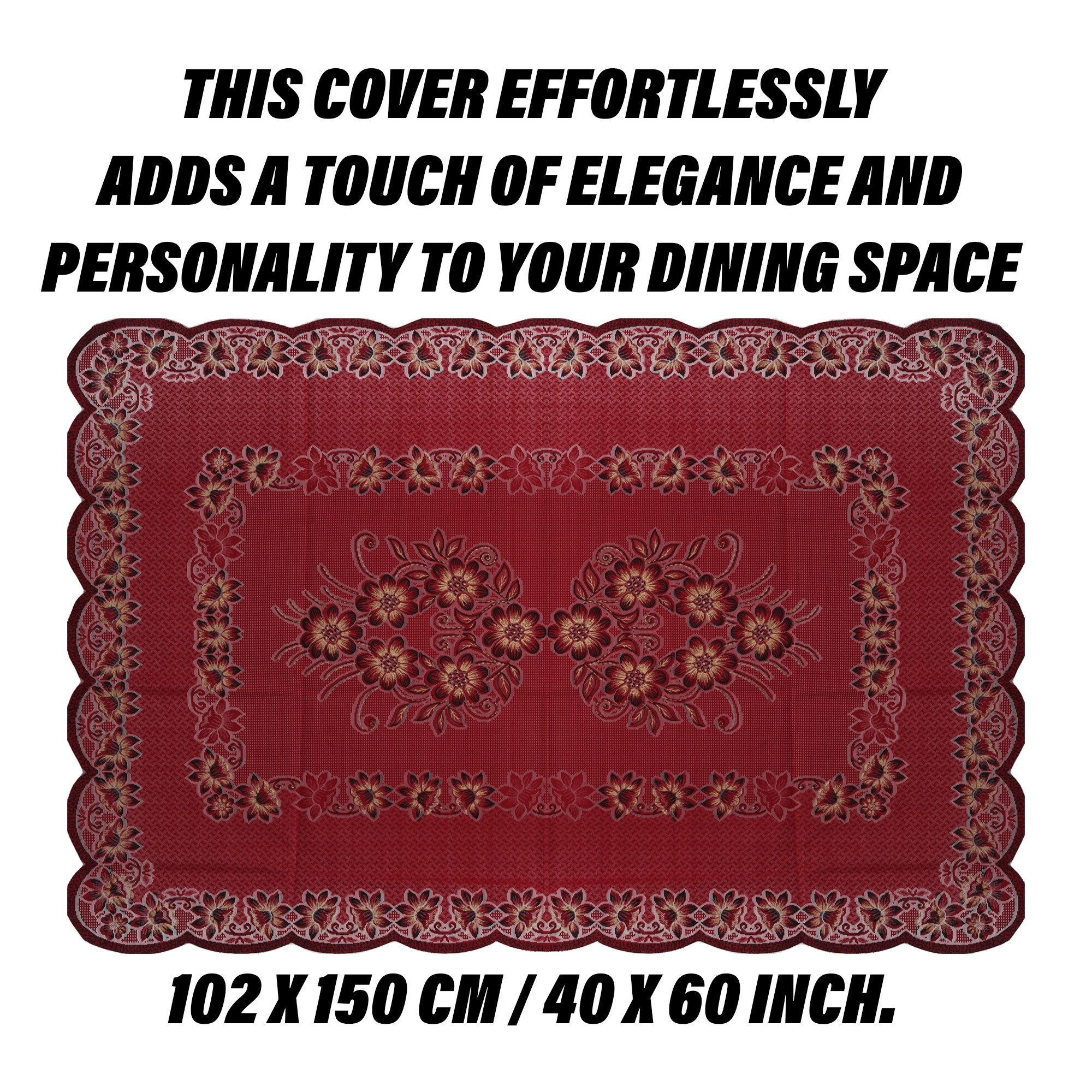 Kuber Industries Center Table Cover | 4-Seater Table Cover | Net Tabletop Cover | Kitchen Table Cloth | Table Protector Cover | Flower Painting-Design | 40x60 Inch | CTC | Maroon
