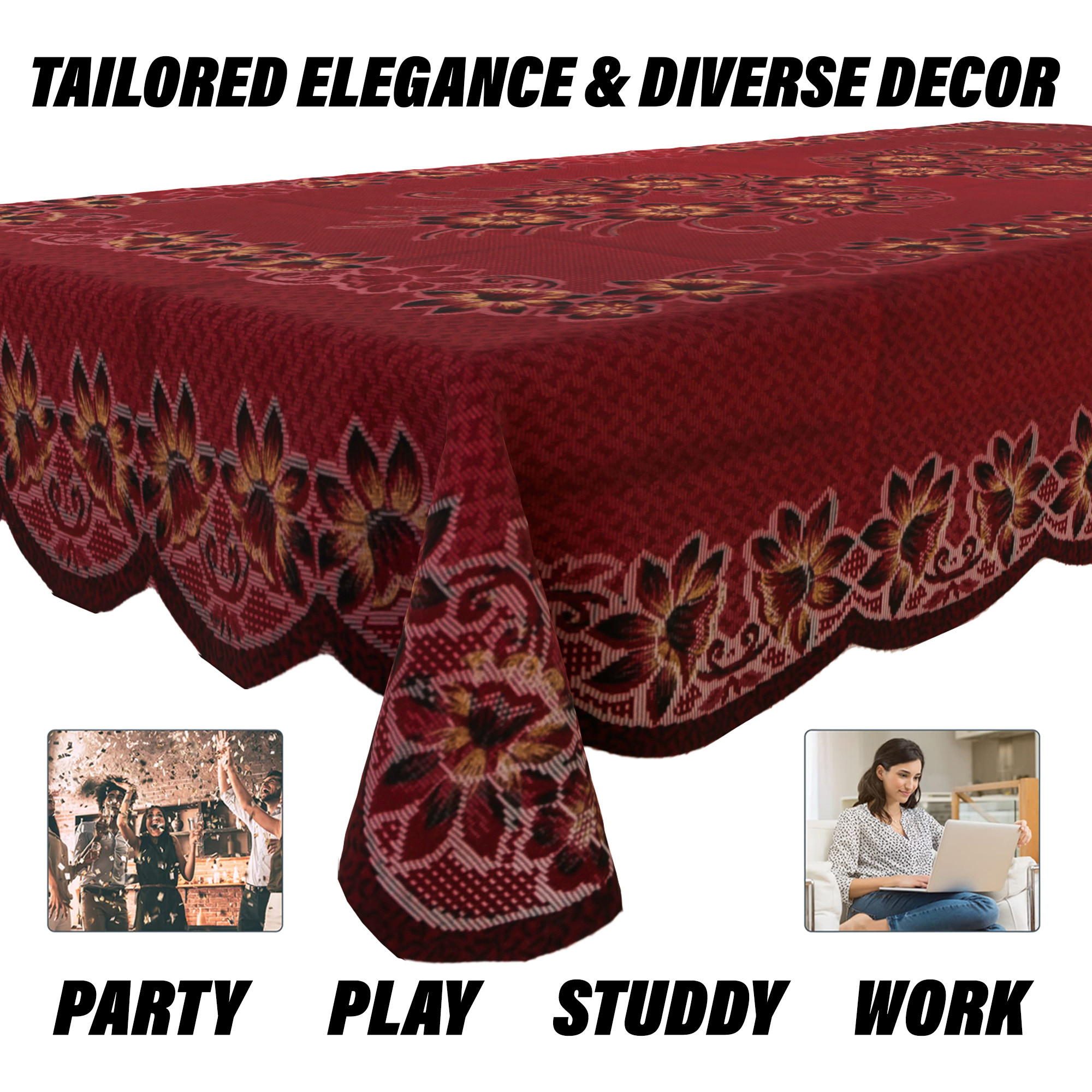 Kuber Industries Center Table Cover | 4-Seater Table Cover | Net Tabletop Cover | Kitchen Table Cloth | Table Protector Cover | Flower Painting-Design | 40x60 Inch | CTC | Maroon