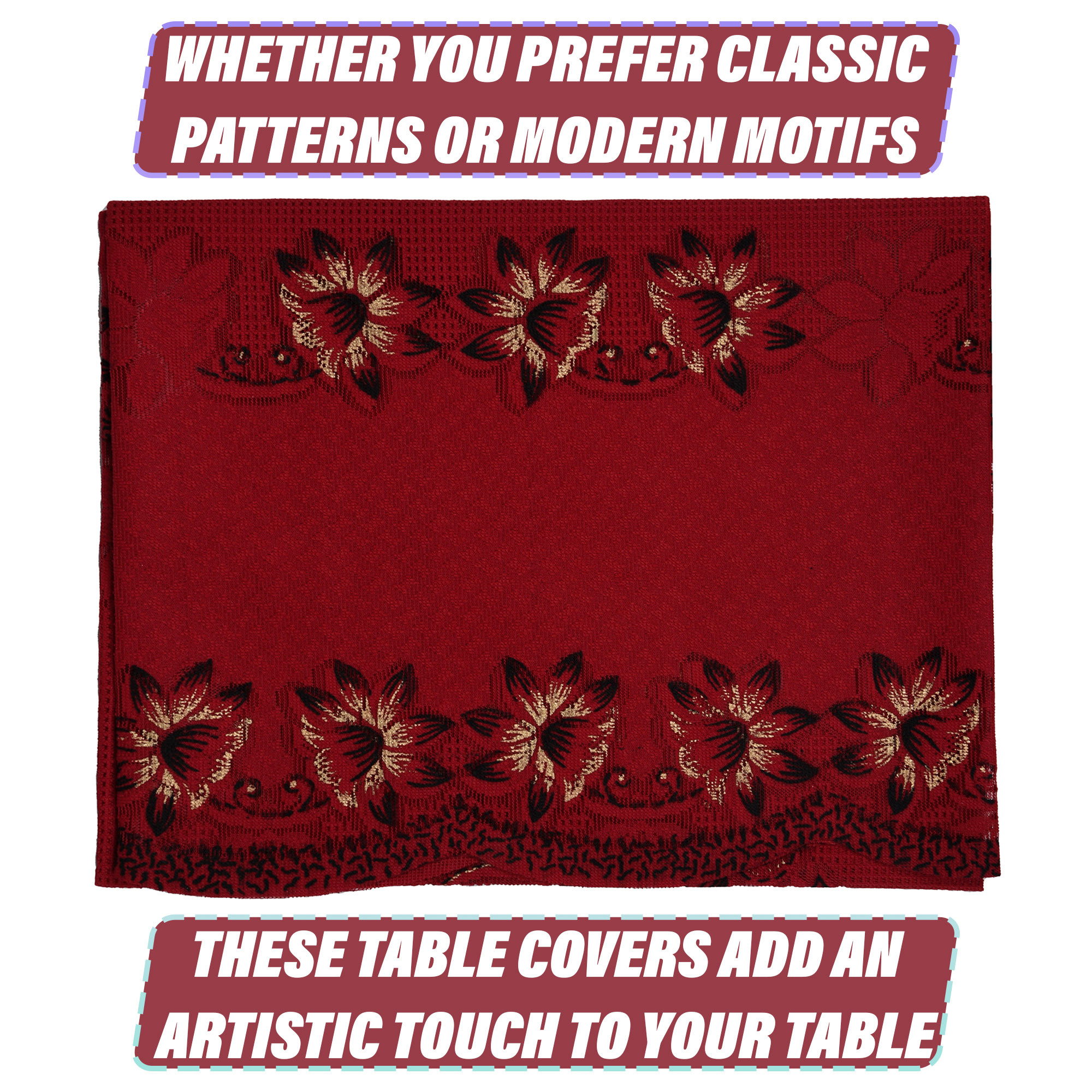 Kuber Industries Center Table Cover | 4-Seater Table Cover | Net Tabletop Cover | Kitchen Table Cloth | Table Protector Cover | Flower Painting-Design | 40x60 Inch | CTC | Maroon