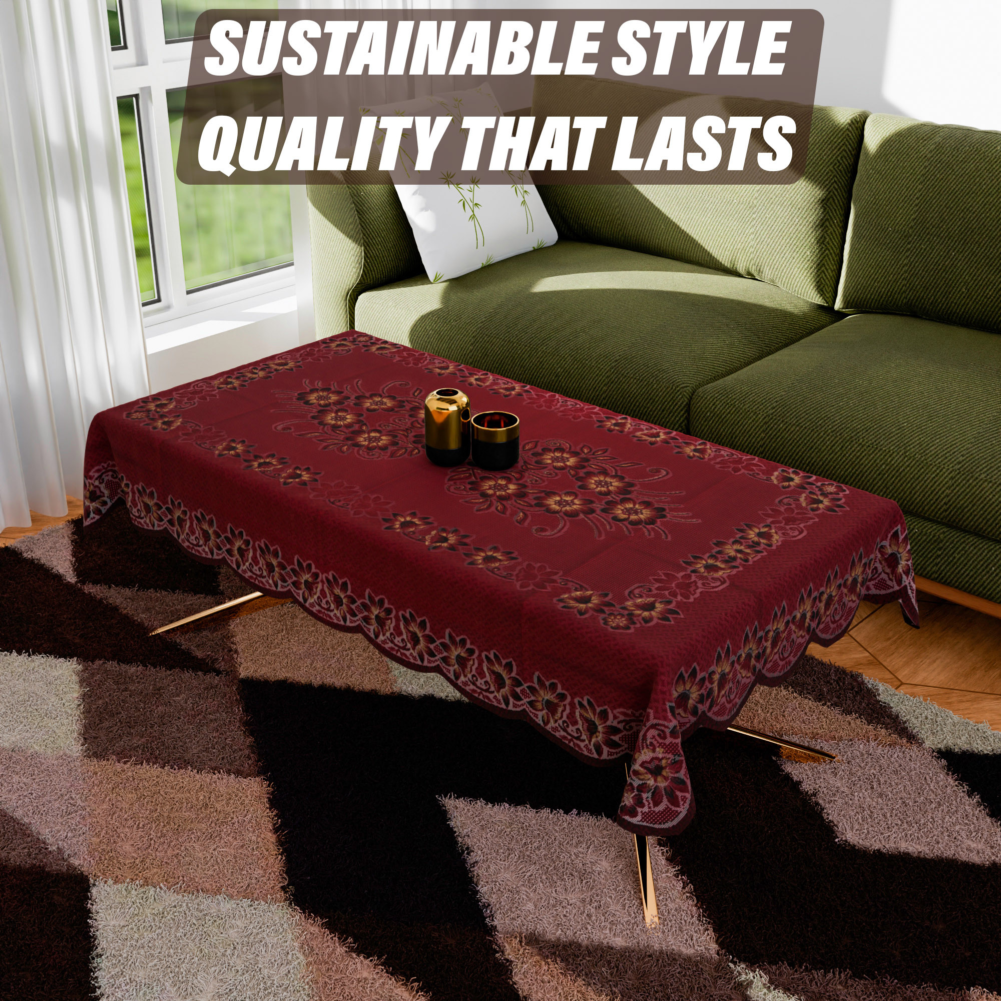 Kuber Industries Center Table Cover | 4-Seater Table Cover | Net Tabletop Cover | Kitchen Table Cloth | Table Protector Cover | Flower Painting-Design | 40x60 Inch | CTC | Maroon