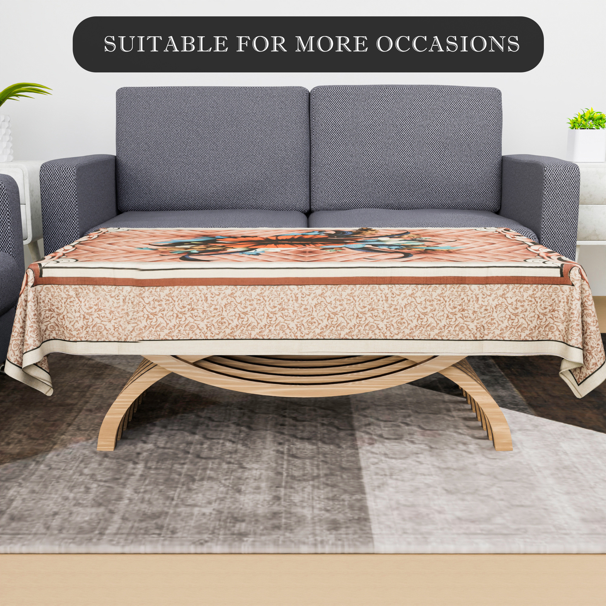 Kuber Industries Center Table Cover  40x60 Inch  4 Seater Kitchen Table Cloth  Decorative Table Cover  Tabletop Cover  Cotton Table Cloth  Tea Table Cover  Check Flower  Brown