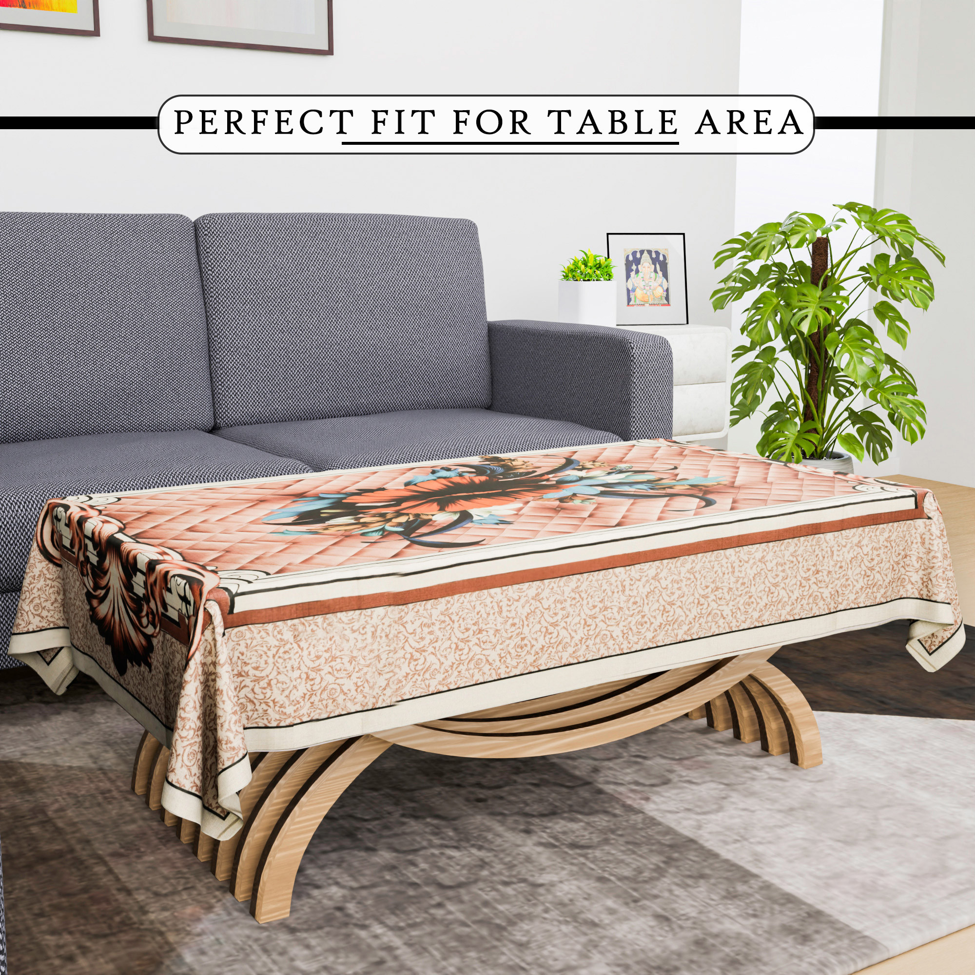 Kuber Industries Center Table Cover  40x60 Inch  4 Seater Kitchen Table Cloth  Decorative Table Cover  Tabletop Cover  Cotton Table Cloth  Tea Table Cover  Check Flower  Brown