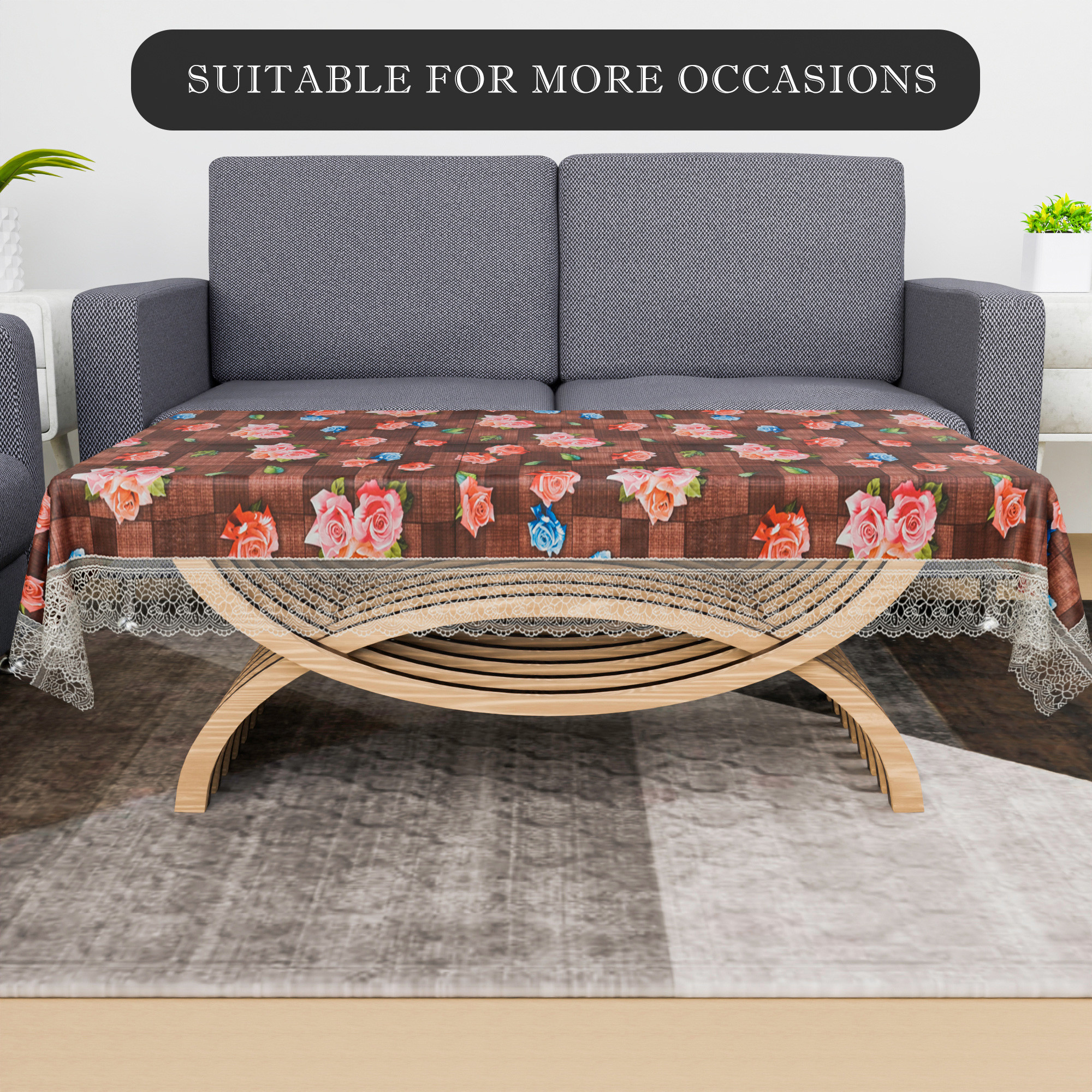 Kuber Industries Center Table Cover  40x60 Inch  4 Seater Kitchen Table Cloth  Decorative Table Cover  Tea Table Cover  Tabletop Cover  PVC Table Cloth  Gulab Design  Maroon