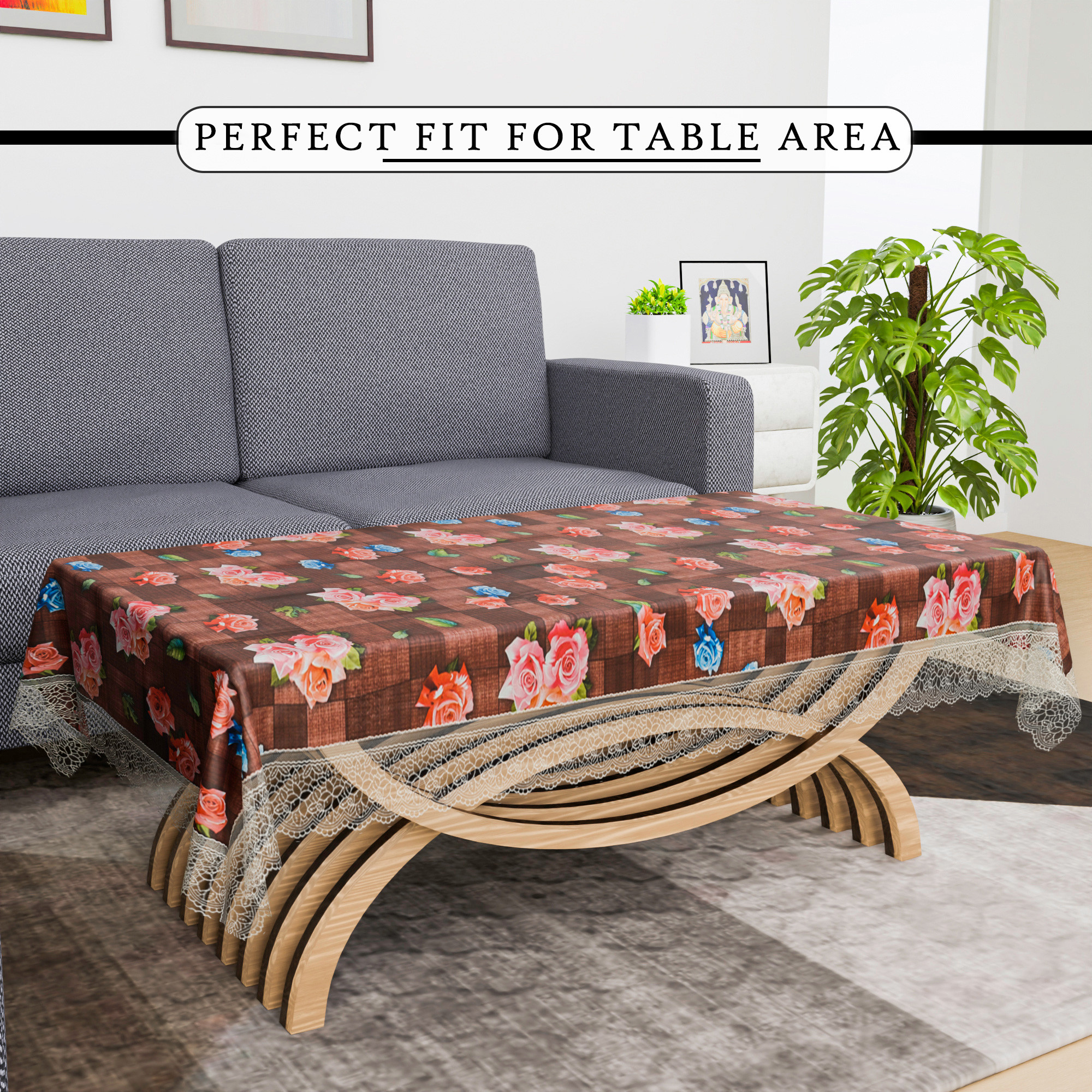 Kuber Industries Center Table Cover  40x60 Inch  4 Seater Kitchen Table Cloth  Decorative Table Cover  Tea Table Cover  Tabletop Cover  PVC Table Cloth  Gulab Design  Maroon
