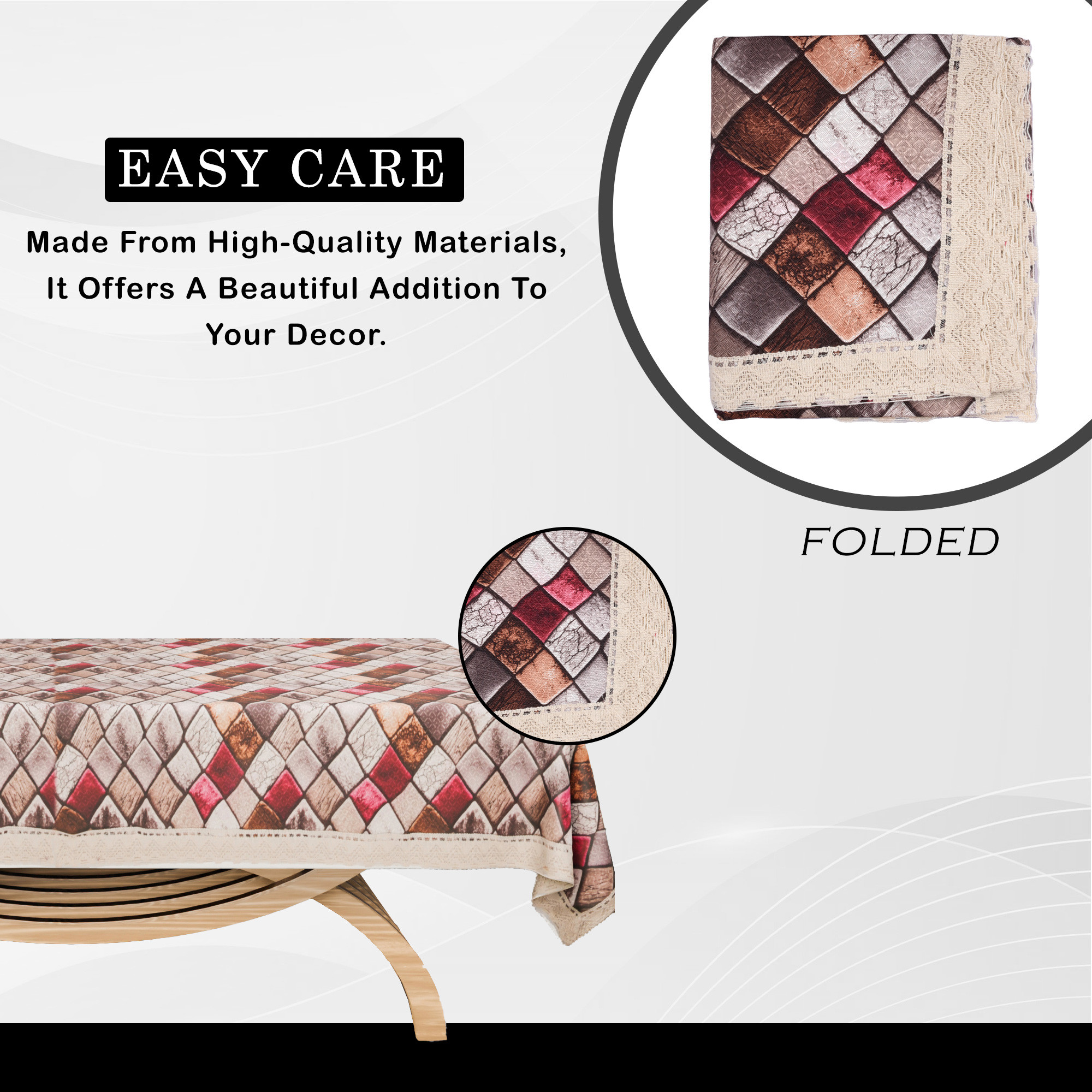 Kuber Industries Center Table Cover  40x60 Inch  4 Seater Kitchen Table Cloth  Decorative Table Cover  Tea Table Cover  Tabletop Cover  PVC Table Cloth  Check Jute Lace  Brown