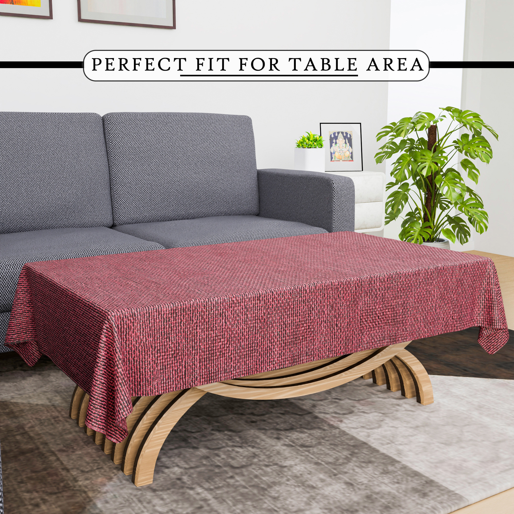 Kuber Industries Center Table Cover  40x60 Inch  4 Seater Kitchen Table Cloth  Jute Fabric Table Cloth  Tabletop Cover  Tea Table Cover  Decorative Table Cover  Study Table Cloth  Maroon