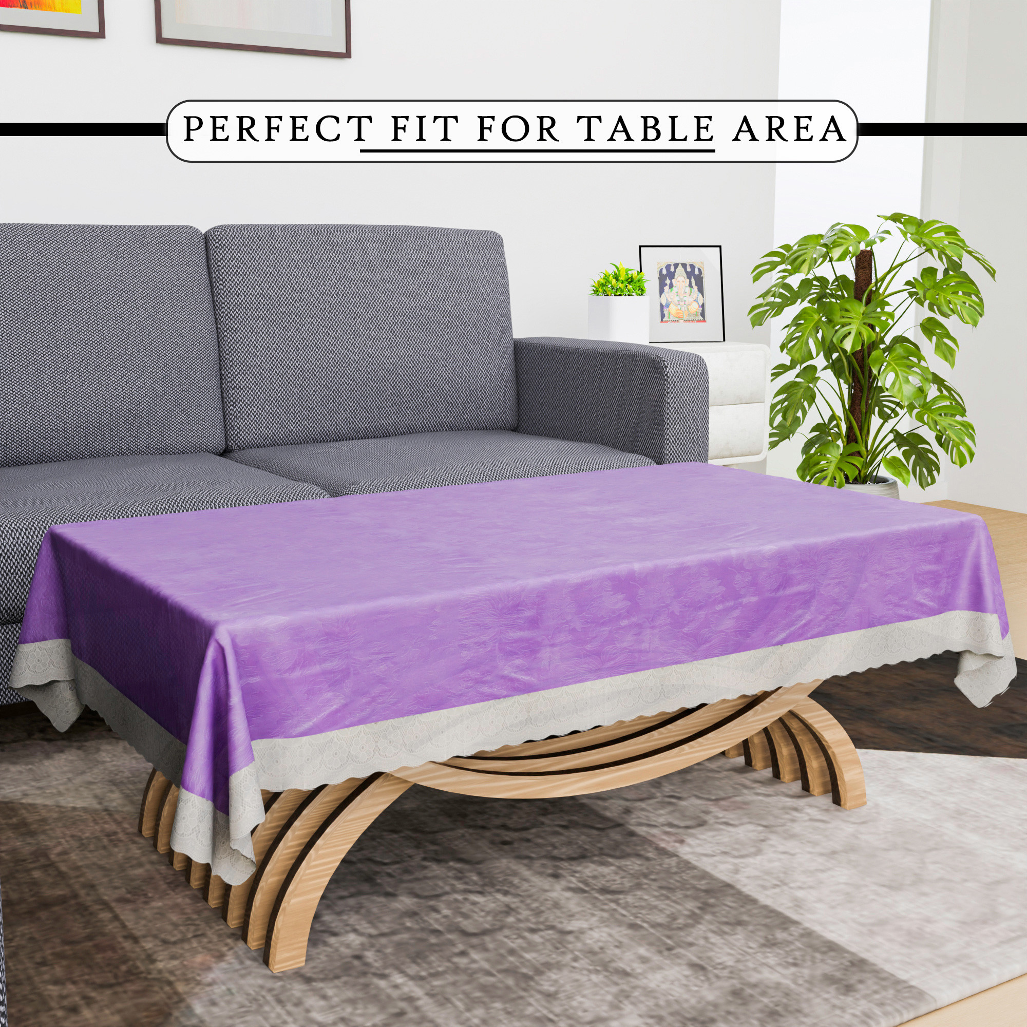 Kuber Industries Center Table Cover  40x60 Inch  4 Seater Kitchen Table Cloth  PVC Table Cloth  Tabletop Cover  Tea Table Cover  Decorative Table Cover  Self Design  Purple