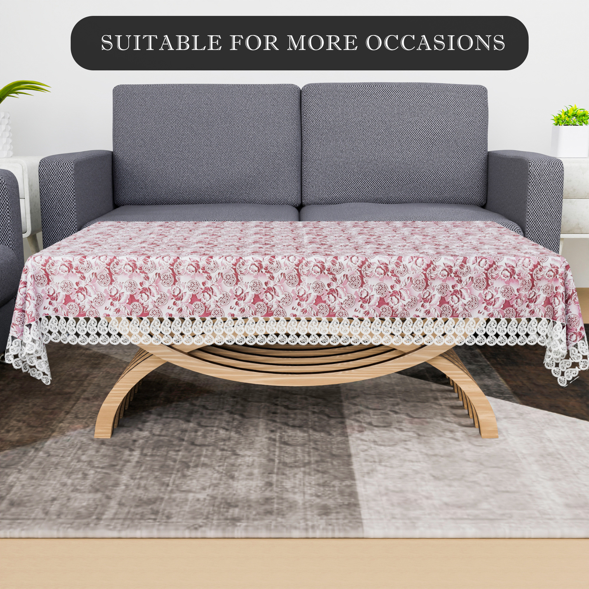 Kuber Industries Center Table Cover  40x60 Inch  4 Seater Kitchen Table Cloth  PVC Table Cloth  Tea Table Cover  Tabletop Cover  Decorative Table Cover  Barik Flower  Maroon