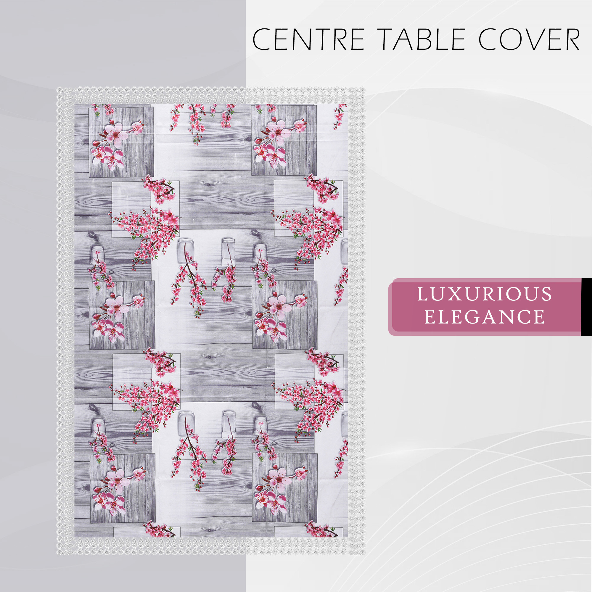 Kuber Industries Center Table Cover  40x60 Inch  4 Seater Kitchen Table Cloth  Tabletop Cover  Decorative Table Cover  Tea Table Cover  PVC Table Cloth  Pink Flower Design  Grey