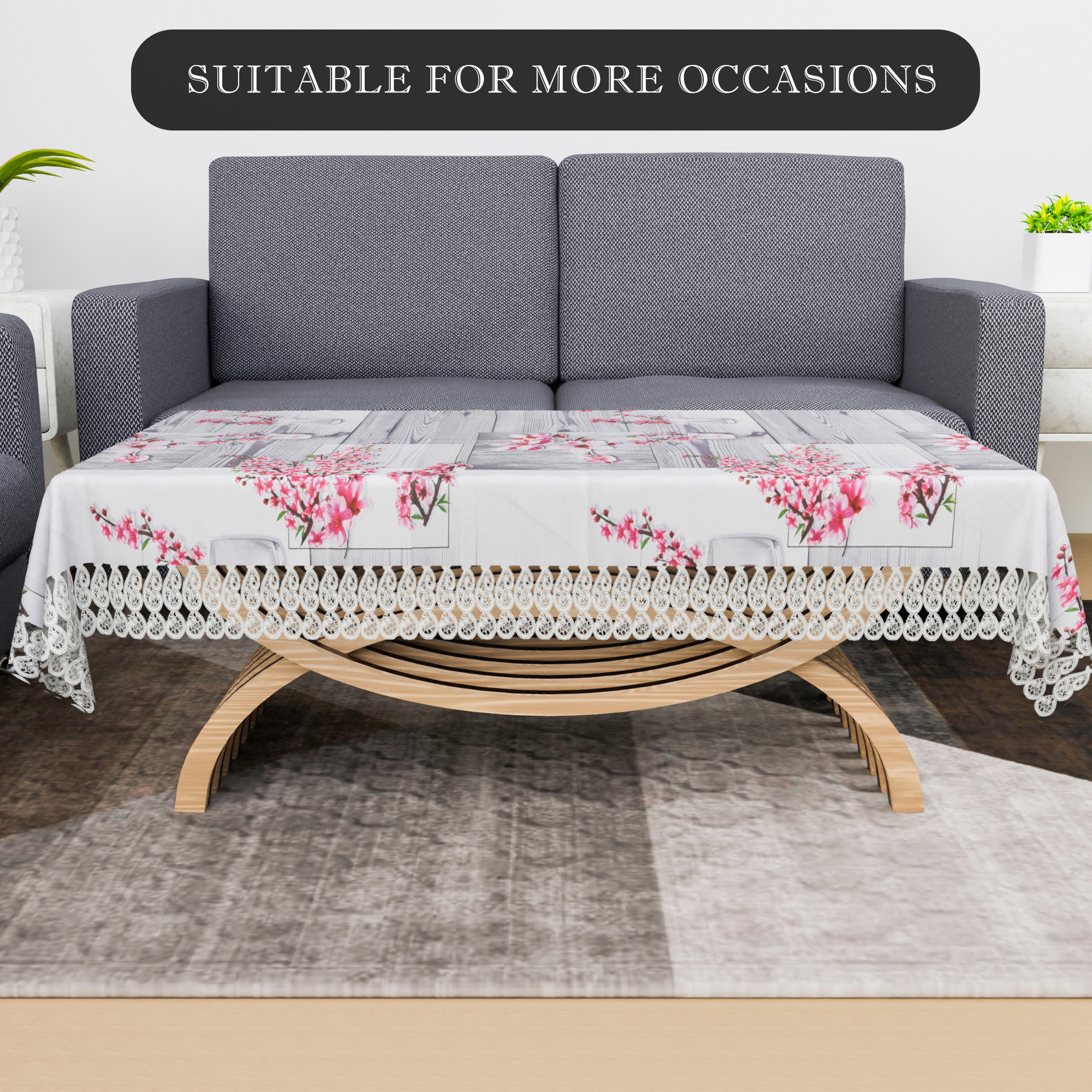 Kuber Industries Center Table Cover  40x60 Inch  4 Seater Kitchen Table Cloth  Tabletop Cover  Decorative Table Cover  Tea Table Cover  PVC Table Cloth  Pink Flower Design  Grey