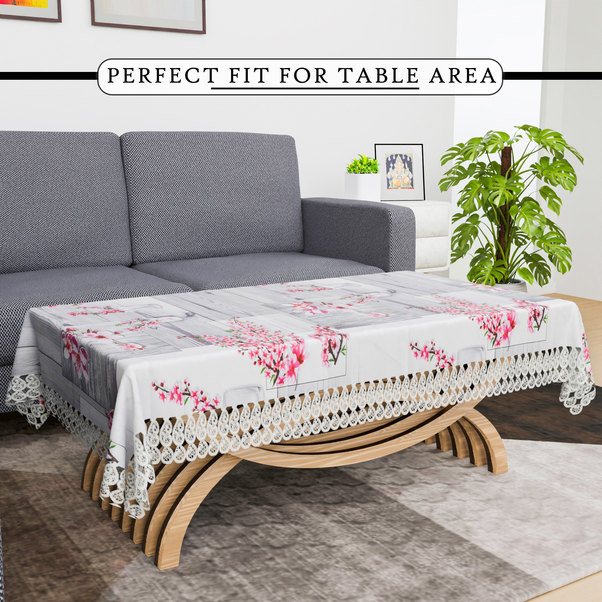 Kuber Industries Center Table Cover  40x60 Inch  4 Seater Kitchen Table Cloth  Tabletop Cover  Decorative Table Cover  Tea Table Cover  PVC Table Cloth  Pink Flower Design  Grey