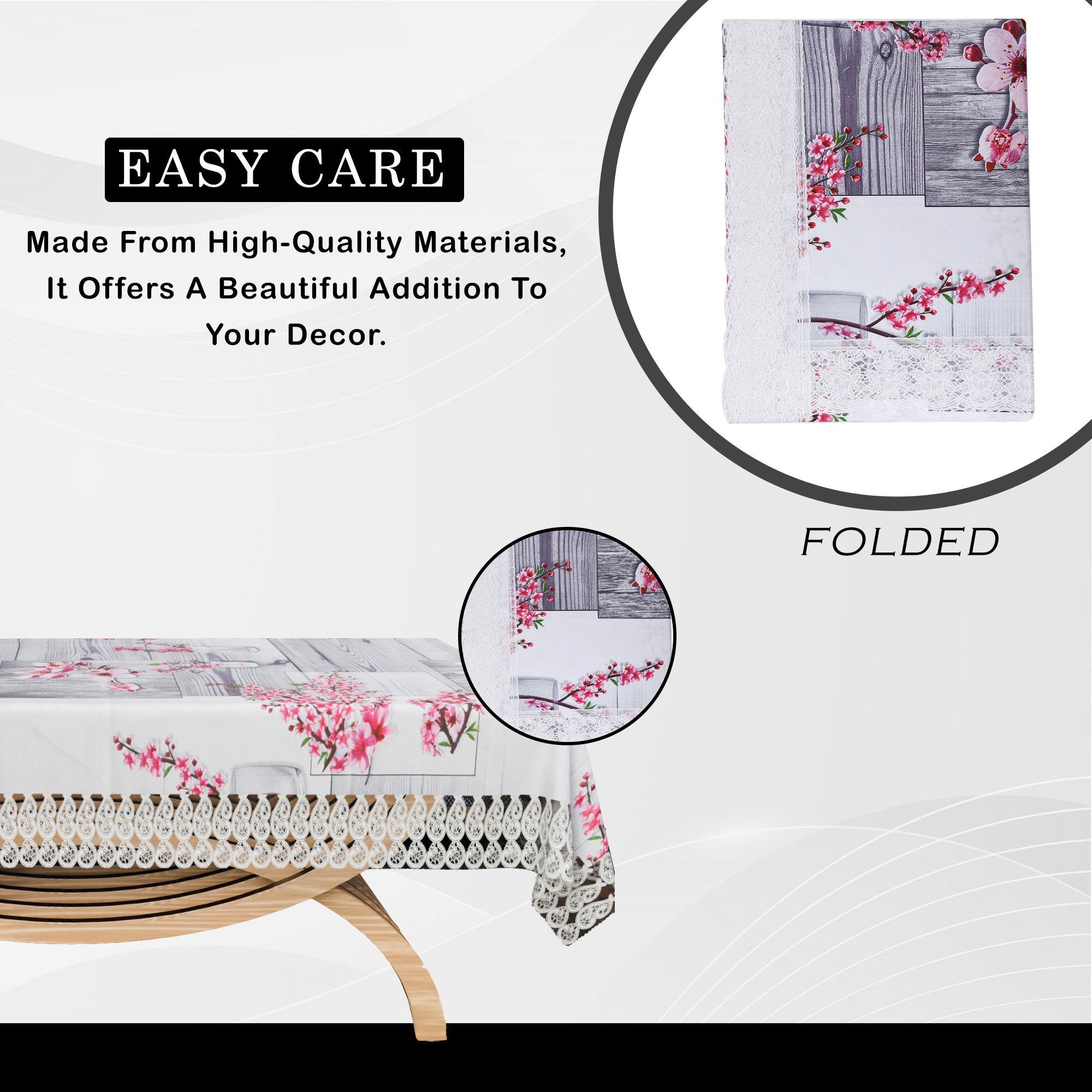 Kuber Industries Center Table Cover  40x60 Inch  4 Seater Kitchen Table Cloth  Tabletop Cover  Decorative Table Cover  Tea Table Cover  PVC Table Cloth  Pink Flower Design  Grey