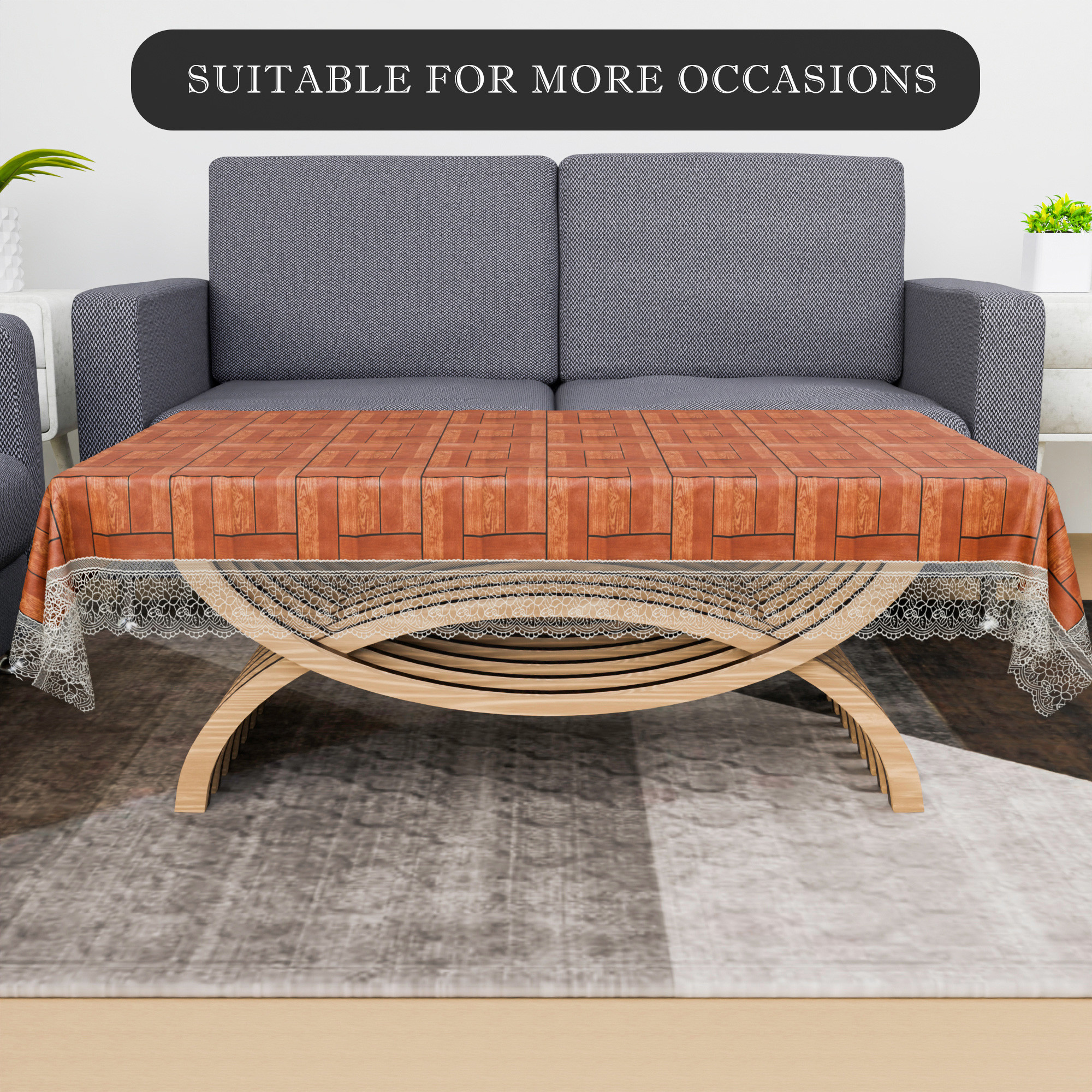 Kuber Industries Center Table Cover  40x60 Inch  4 Seater Kitchen Table Cloth  Tabletop Cover  PVC Table Cloth  Decorative Table Cover  Tea Table Cover  Wooden Check Design  Brown