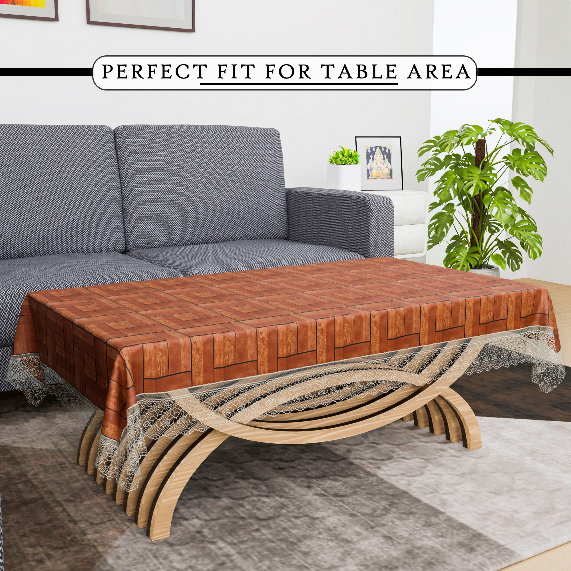 Kuber Industries Center Table Cover  40x60 Inch  4 Seater Kitchen Table Cloth  Tabletop Cover  PVC Table Cloth  Decorative Table Cover  Tea Table Cover  Wooden Check Design  Brown
