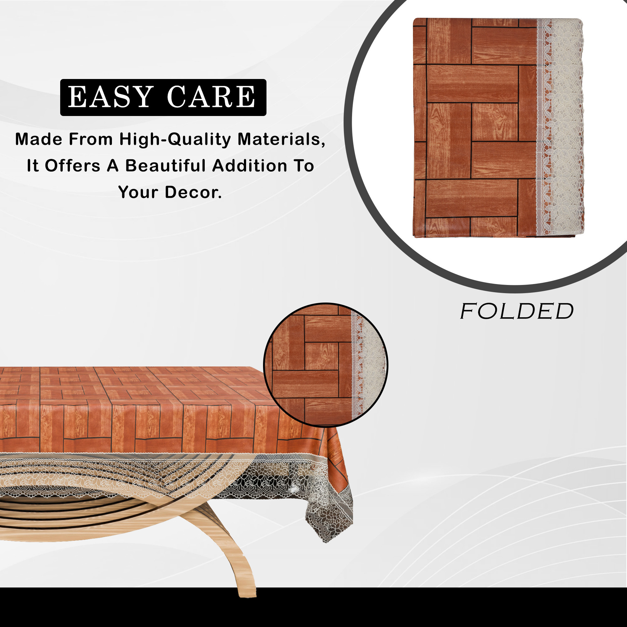 Kuber Industries Center Table Cover  40x60 Inch  4 Seater Kitchen Table Cloth  Tabletop Cover  PVC Table Cloth  Decorative Table Cover  Tea Table Cover  Wooden Check Design  Brown
