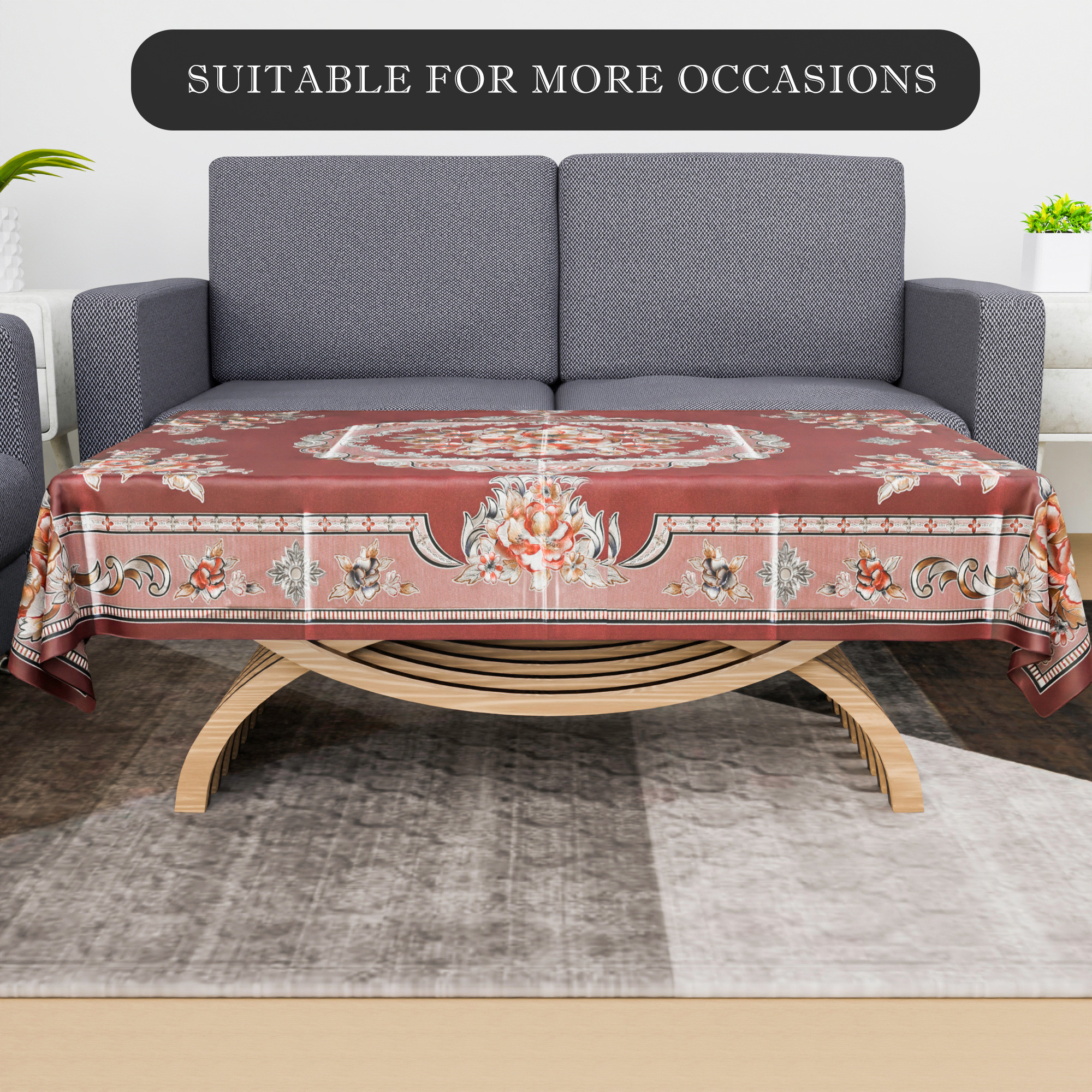 Kuber Industries Center Table Cover  40x60 Inch  4 Seater Kitchen Table Cloth  Tabletop Cover  Tea Table Cover  PVC Table Cloth  Decorative Table Cover  Shining Design  Maroon