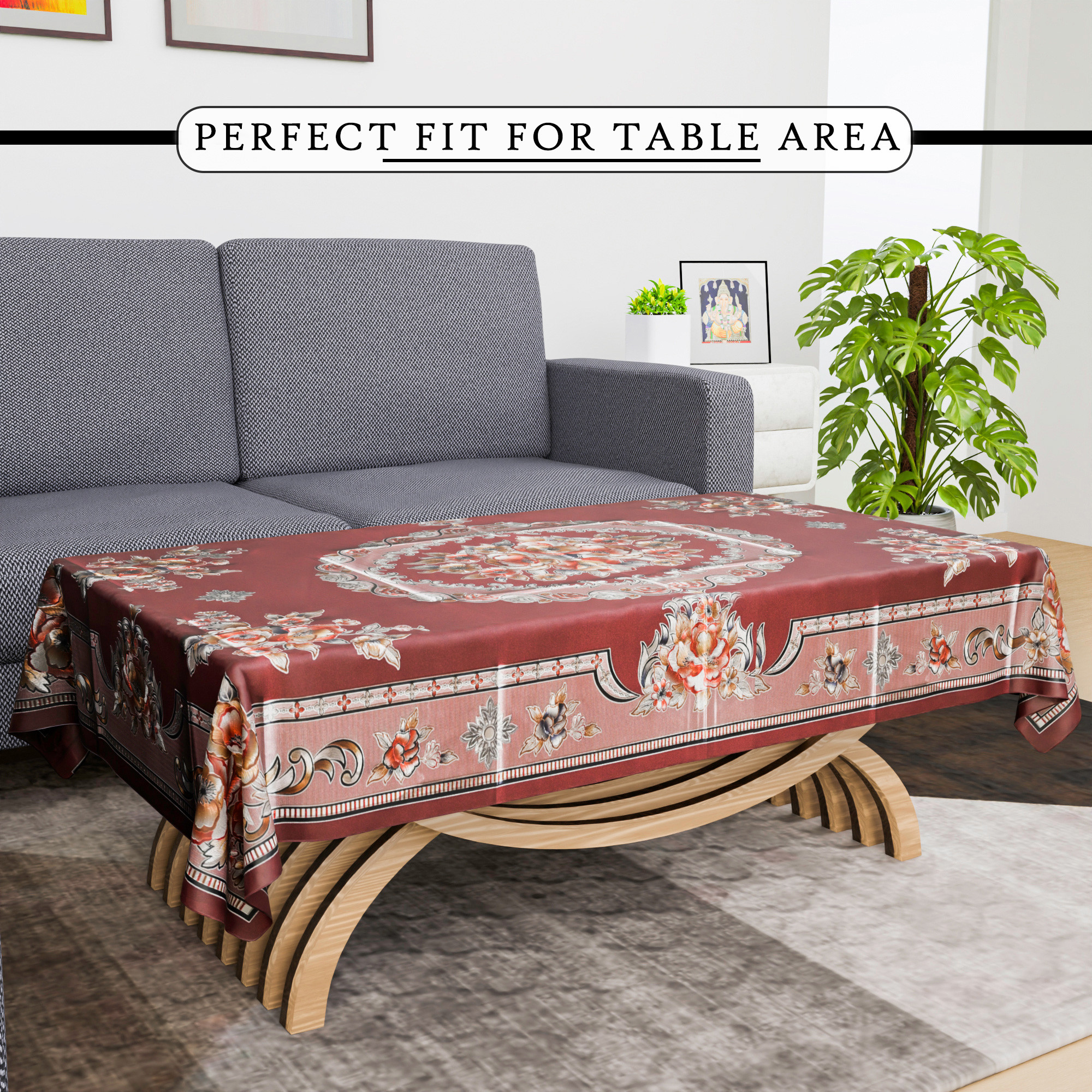 Kuber Industries Center Table Cover  40x60 Inch  4 Seater Kitchen Table Cloth  Tabletop Cover  Tea Table Cover  PVC Table Cloth  Decorative Table Cover  Shining Design  Maroon