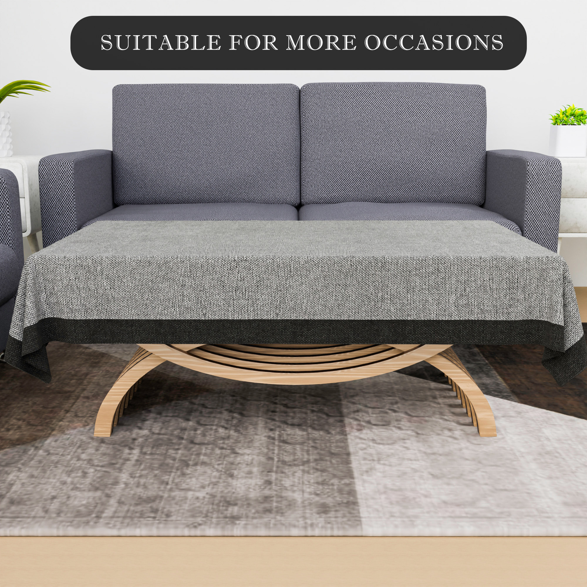 Kuber Industries Center Table Cover  40x60 Inch  4 Seater Kitchen Table Cloth  Tabletop Cover  Tea Table Cover  Decorative Table Cover  Jute Fabric Table Cloth  Plain Black Border  Grey