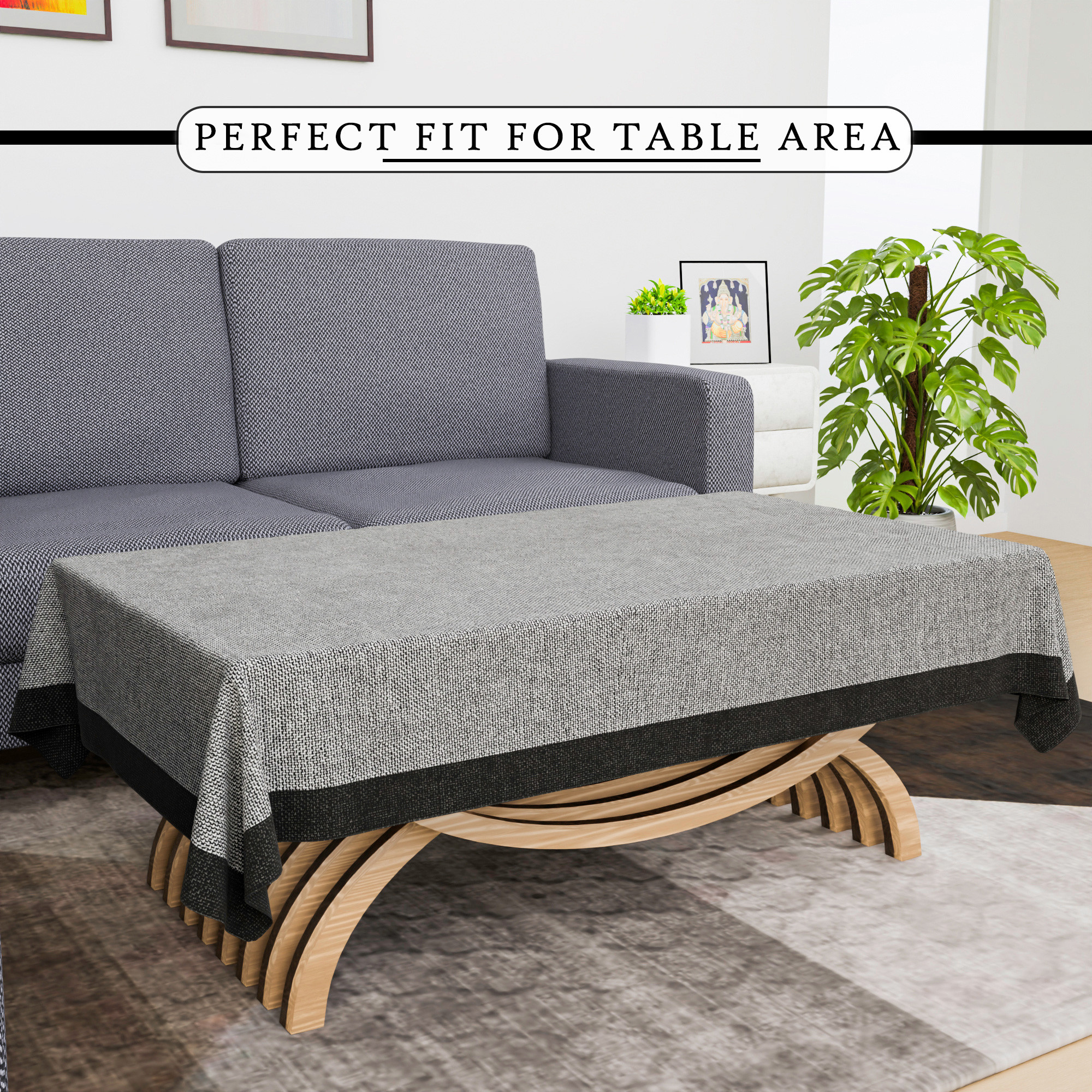Kuber Industries Center Table Cover  40x60 Inch  4 Seater Kitchen Table Cloth  Tabletop Cover  Tea Table Cover  Decorative Table Cover  Jute Fabric Table Cloth  Plain Black Border  Grey
