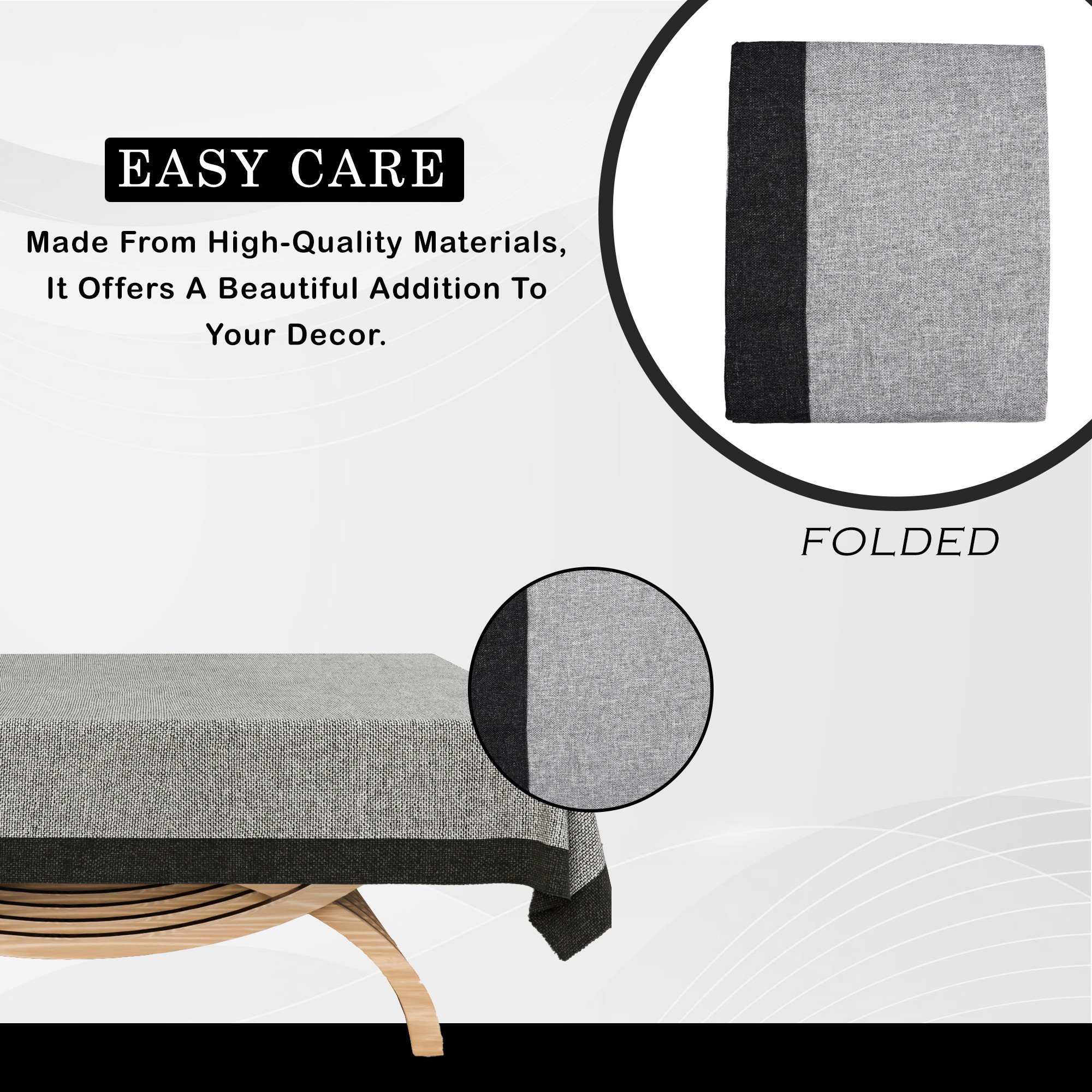 Kuber Industries Center Table Cover  40x60 Inch  4 Seater Kitchen Table Cloth  Tabletop Cover  Tea Table Cover  Decorative Table Cover  Jute Fabric Table Cloth  Plain Black Border  Grey