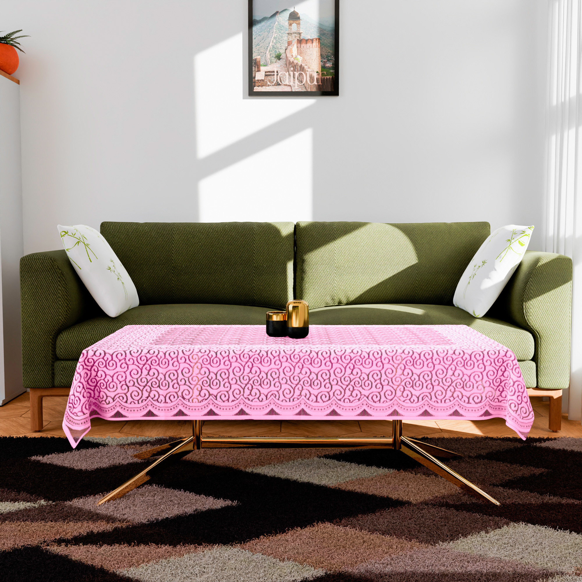 Kuber Industries Center Table Cover  40x60 Inch  4-Seater Tabe Cover  Net Table Cloth Cover  Coffee Table Cover  Table Protector Cover for Kitchen  Zig Zag Print  CTC  Pink