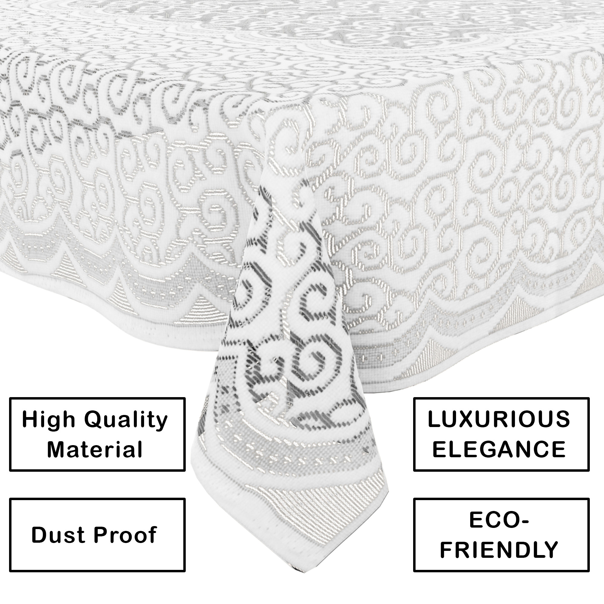 Kuber Industries Center Table Cover  40x60 Inch  4-Seater Tabe Cover  Net Table Cloth Cover  Coffee Table Cover  Table Protector Cover for Kitchen  Zig Zag Print  CTC  White