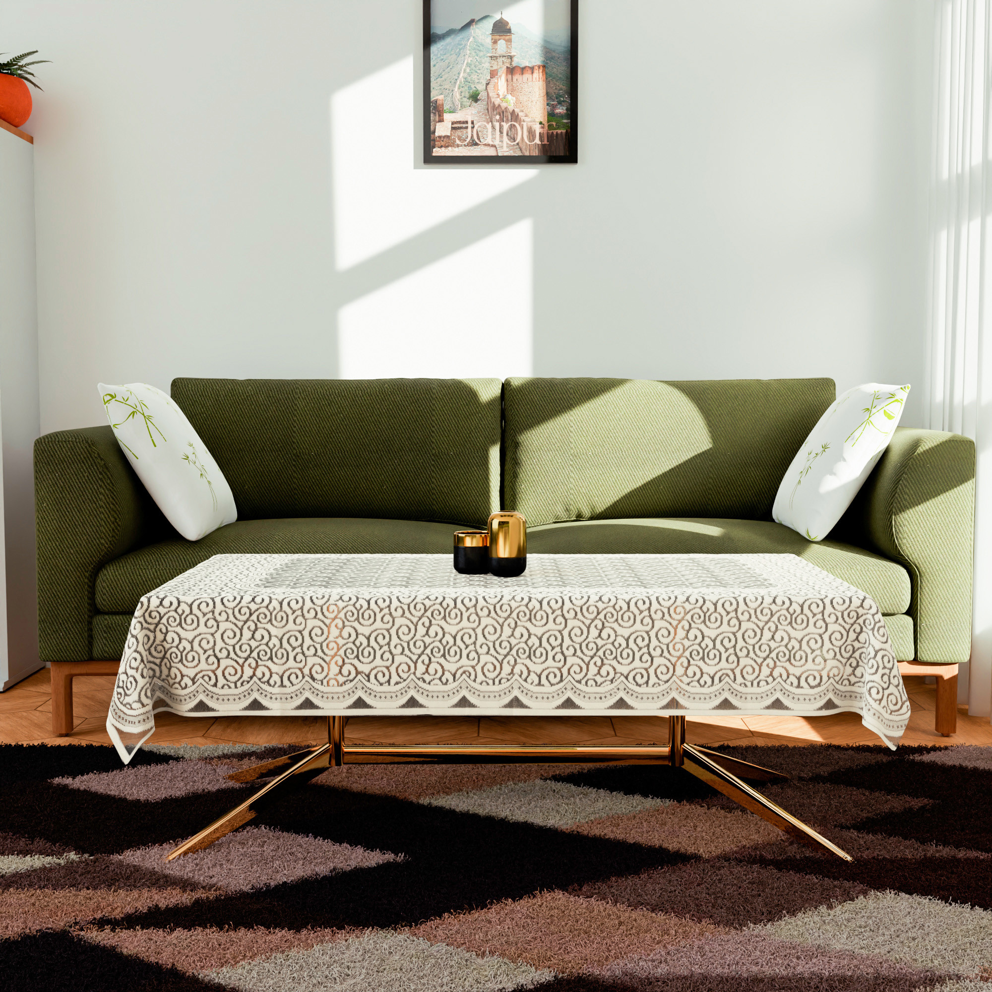 Kuber Industries Center Table Cover  40x60 Inch  4-Seater Tabe Cover  Net Table Cloth Cover  Coffee Table Cover  Table Protector Cover for Kitchen  Zig Zag Print  CTC  Cream