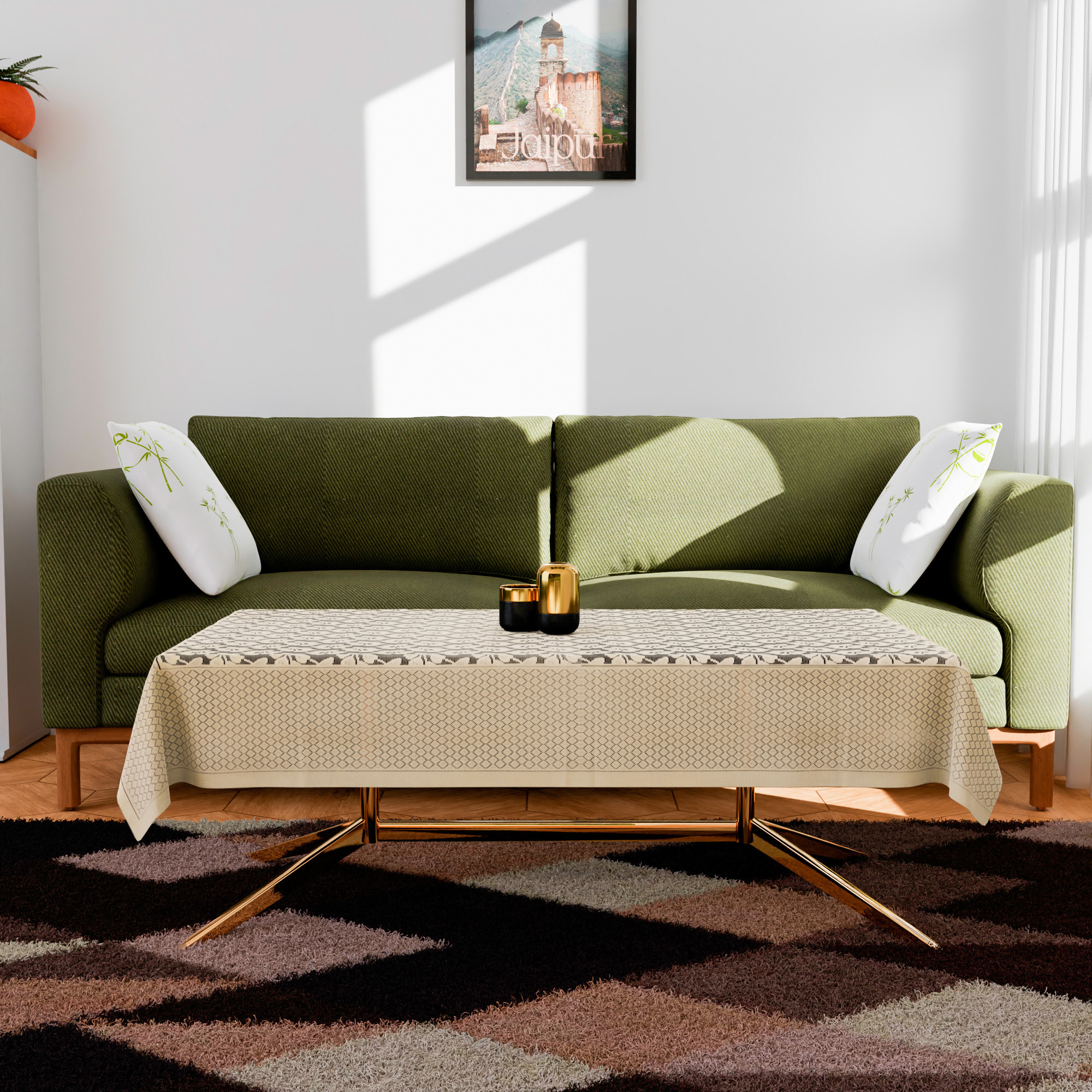 Kuber Industries Center Table Cover  40x60 Inch  4-Seater Tabe Cover  Net Table Cloth Cover  Coffee Table Cover  Table Protector Cover for Kitchen  Plain Leonardo Flower Print  CTC  Cream