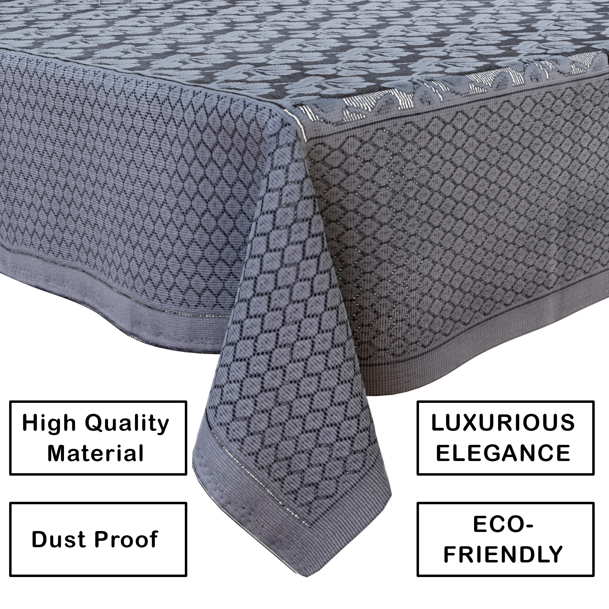 Kuber Industries Center Table Cover  40x60 Inch  4-Seater Tabe Cover  Net Table Cloth Cover  Coffee Table Cover  Table Protector Cover for Kitchen  Plain Leonardo Flower Print  CTC  Grey