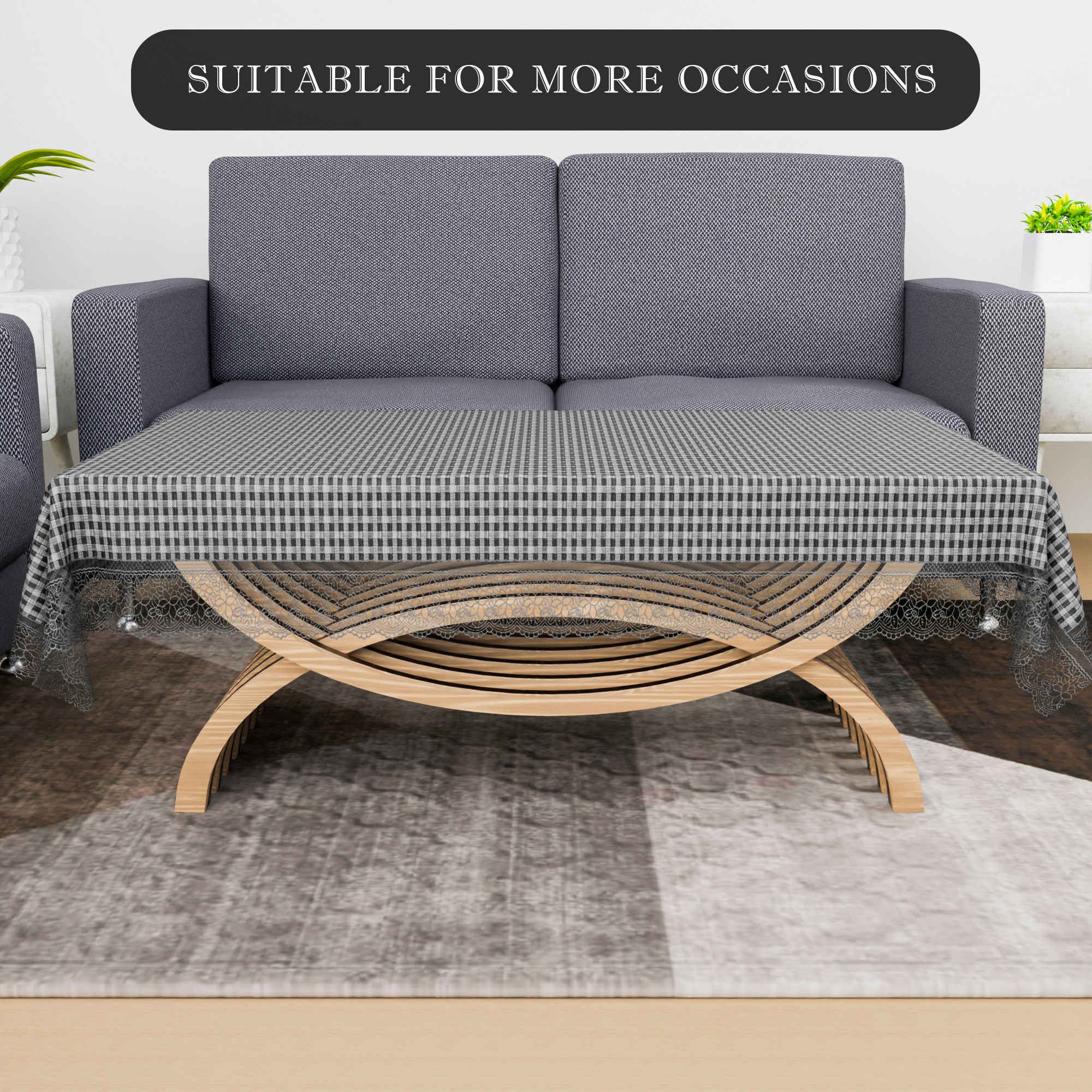 Kuber Industries Center Table Cover  40x60 Inch  Decorative Table Cover  4 Seater Kitchen Table Cloth  Tea Table Cover  Tabletop Cover  PVC Table Cloth  Barik Check  Grey