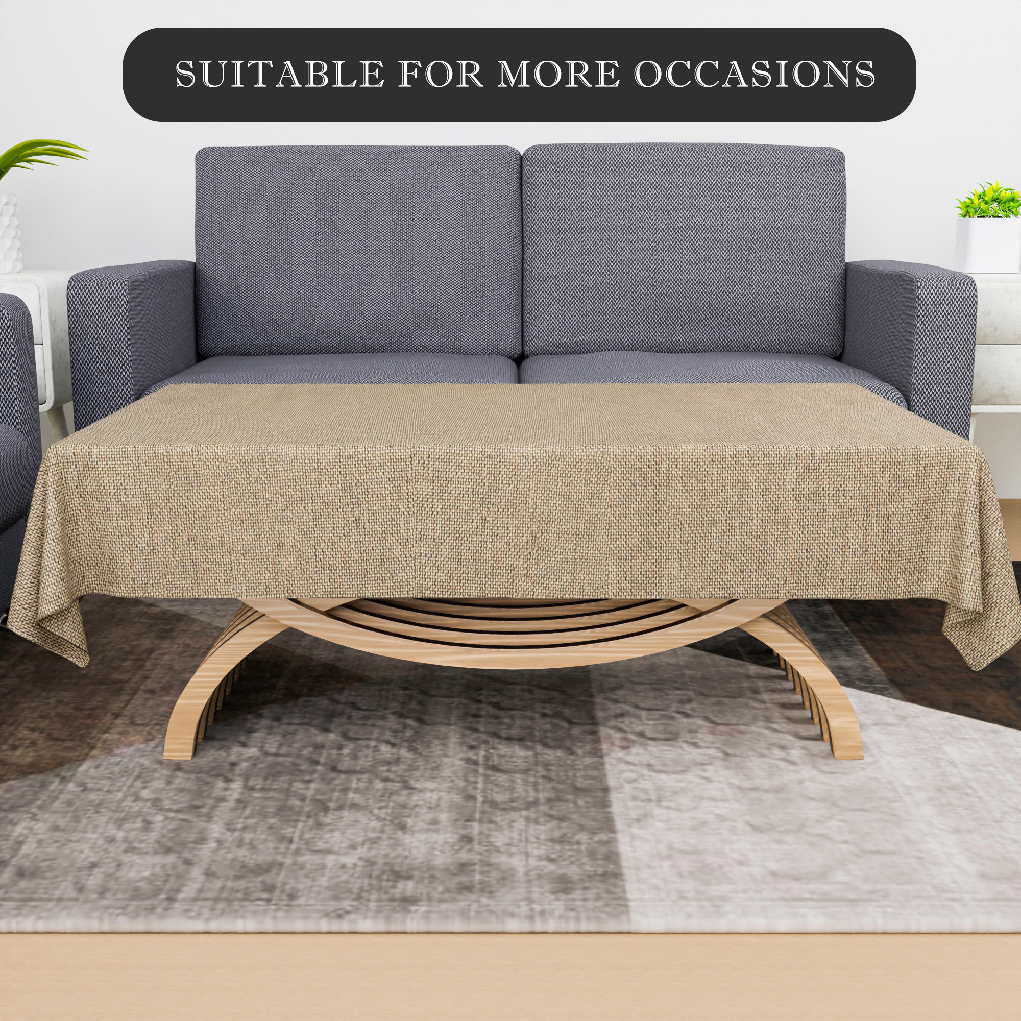 Kuber Industries Center Table Cover  40x60 Inch  Decorative Table Cover  4 Seater Kitchen Table Cloth  Jute Fabric Table Cloth  Tabletop Cover  Tea Table Cover  Study Table Cloth  Cream