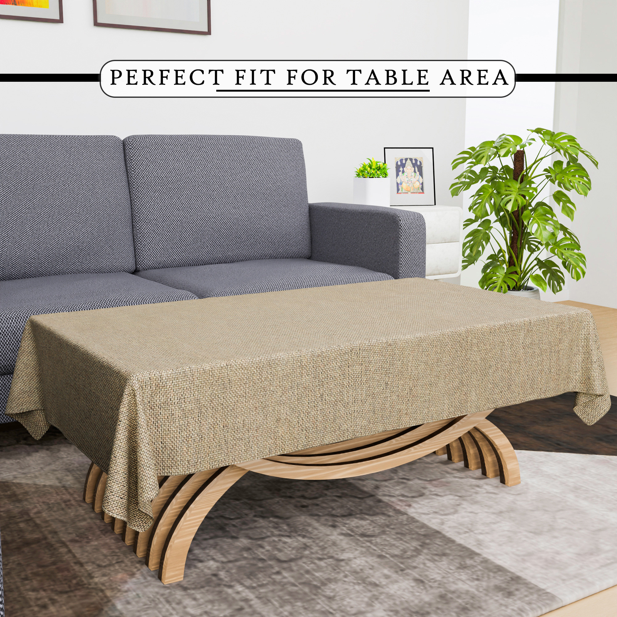 Kuber Industries Center Table Cover  40x60 Inch  Decorative Table Cover  4 Seater Kitchen Table Cloth  Jute Fabric Table Cloth  Tabletop Cover  Tea Table Cover  Study Table Cloth  Cream