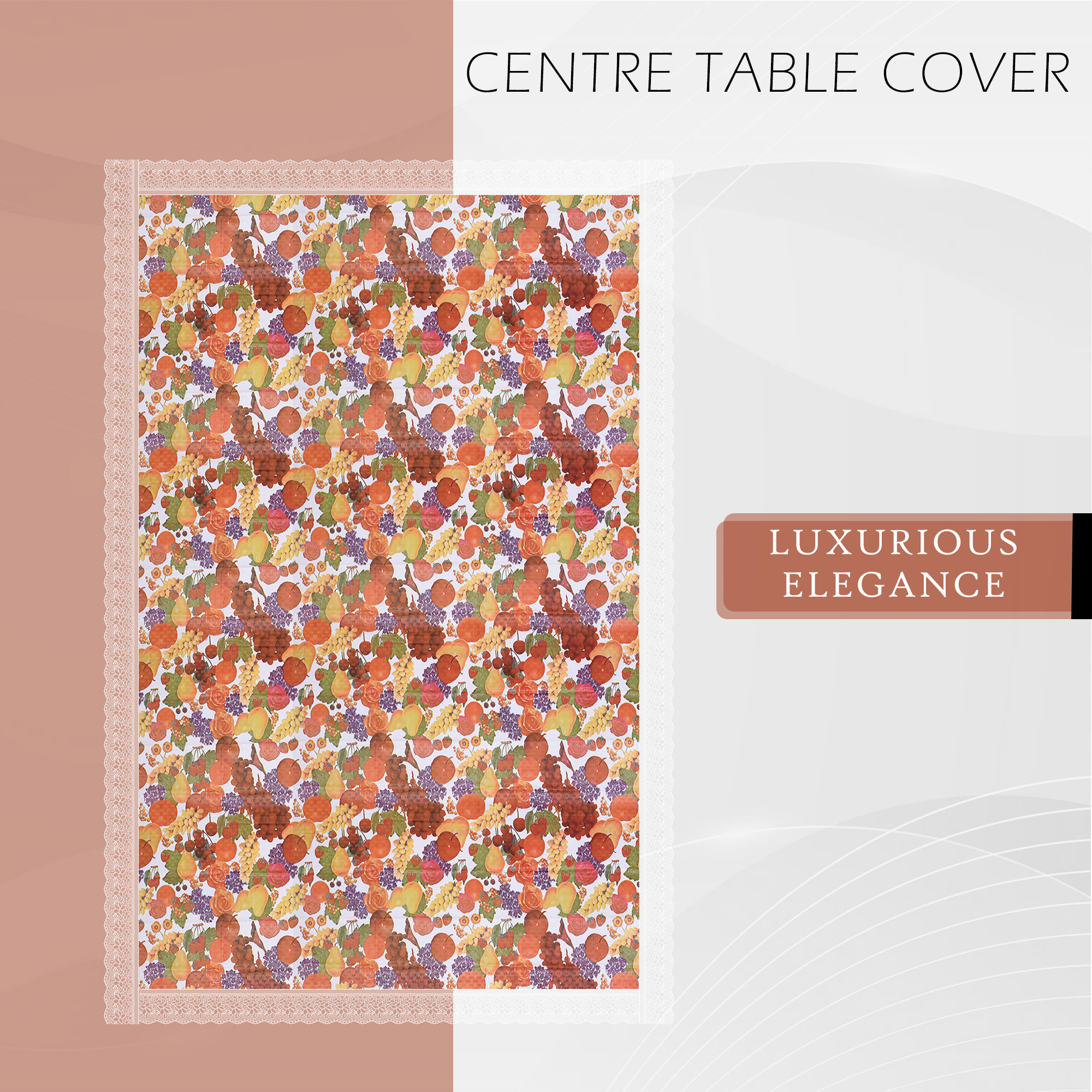 Kuber Industries Center Table Cover  40x60 Inch  Decorative Table Cover  Tea Table Cover  4 Seater Kitchen Table Cloth  Tabletop Cover  PVC Table Cloth  Fruit Design  White