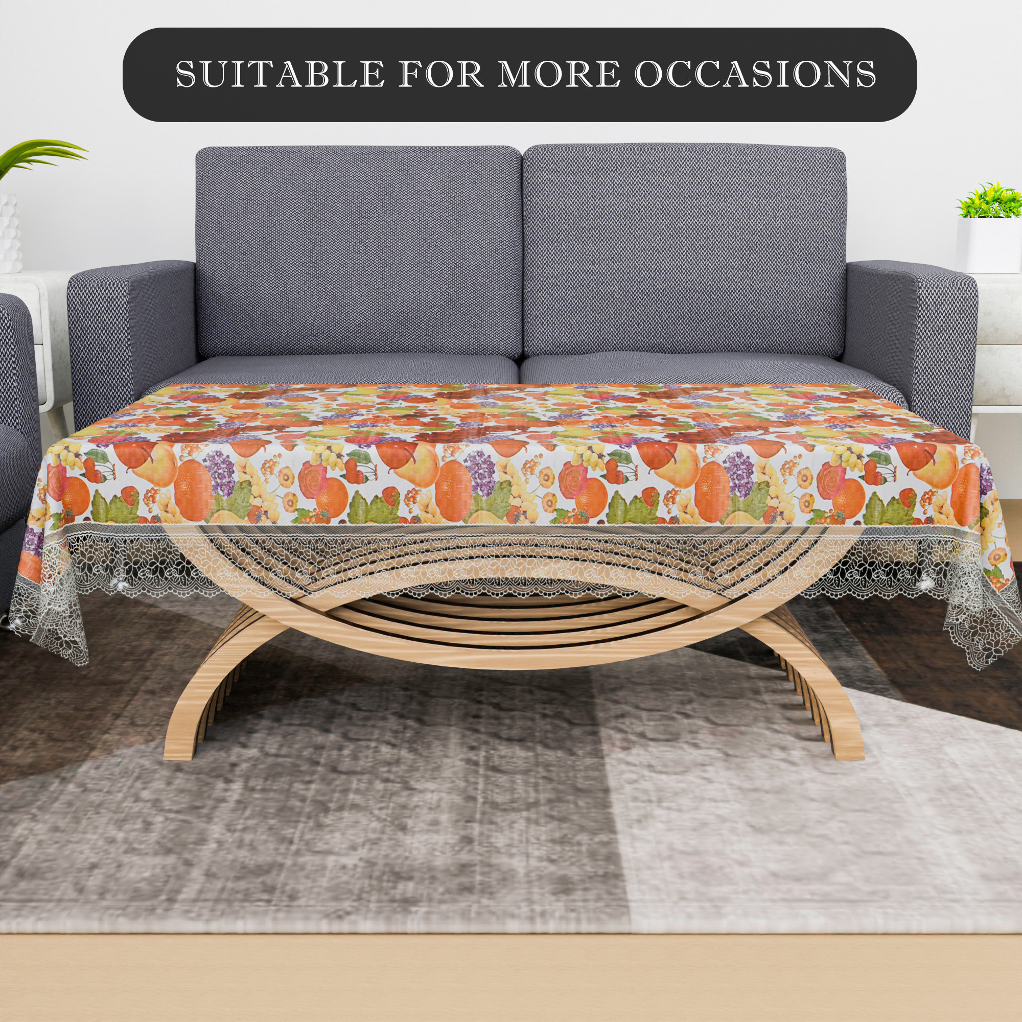 Kuber Industries Center Table Cover  40x60 Inch  Decorative Table Cover  Tea Table Cover  4 Seater Kitchen Table Cloth  Tabletop Cover  PVC Table Cloth  Fruit Design  White