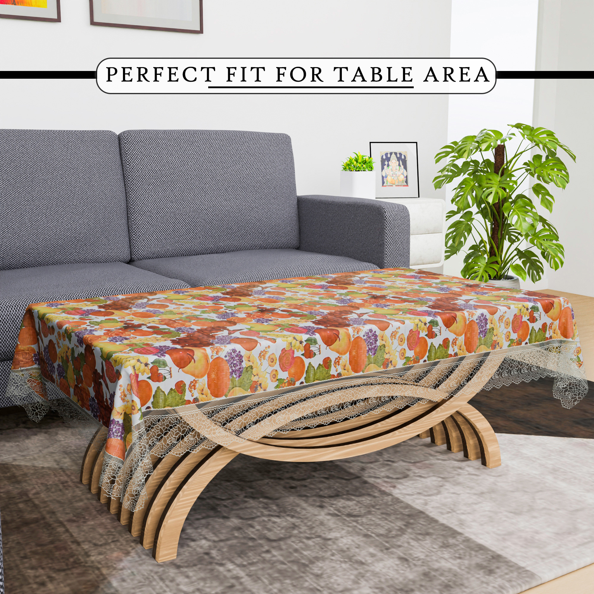 Kuber Industries Center Table Cover  40x60 Inch  Decorative Table Cover  Tea Table Cover  4 Seater Kitchen Table Cloth  Tabletop Cover  PVC Table Cloth  Fruit Design  White