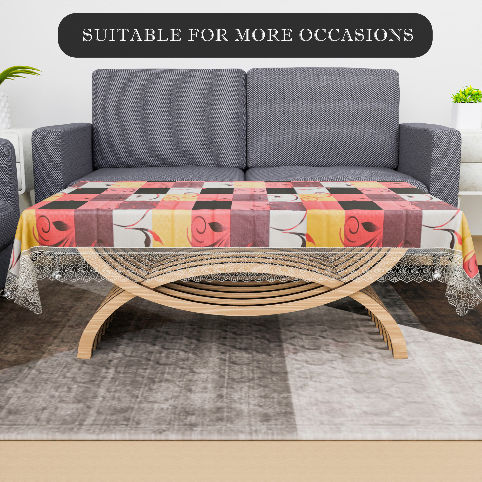 Kuber Industries Center Table Cover  40x60 Inch  Decorative Table Cover  Tea Table Cover  Tabletop Cover  PVC Table Cloth  4 Seater Kitchen Table Cloth  Check  Multicolor