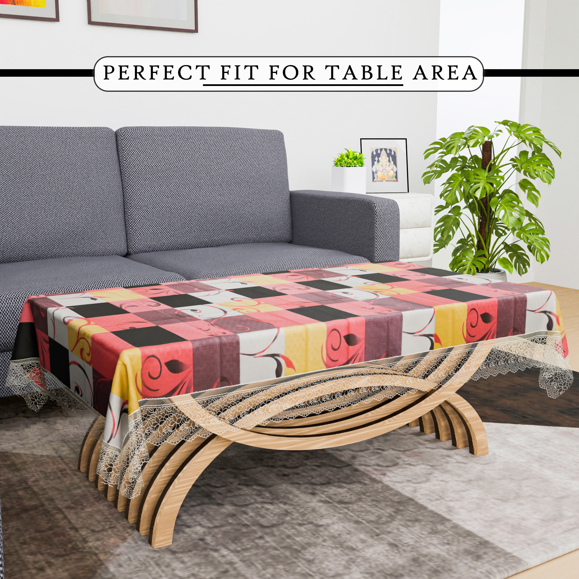 Kuber Industries Center Table Cover  40x60 Inch  Decorative Table Cover  Tea Table Cover  Tabletop Cover  PVC Table Cloth  4 Seater Kitchen Table Cloth  Check  Multicolor