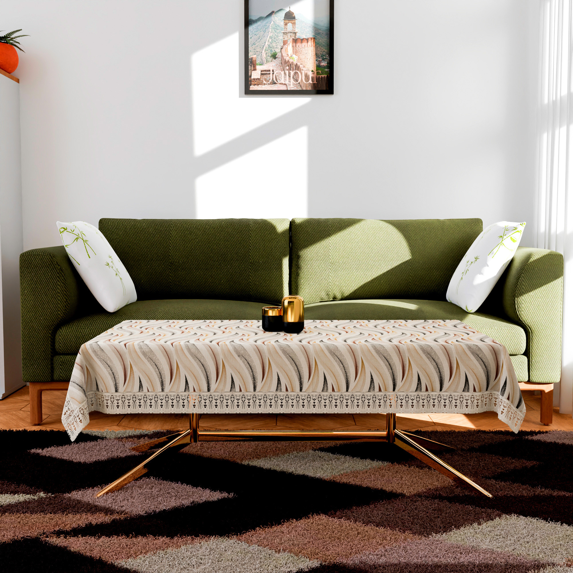 Kuber Industries Center Table Cover  40x60 Inch  Indoor  Outdoor Table Cover  4 Seater Table Cover  Coffee Table Cover  Table Protector Cover  Wave Print  CTC  Cream