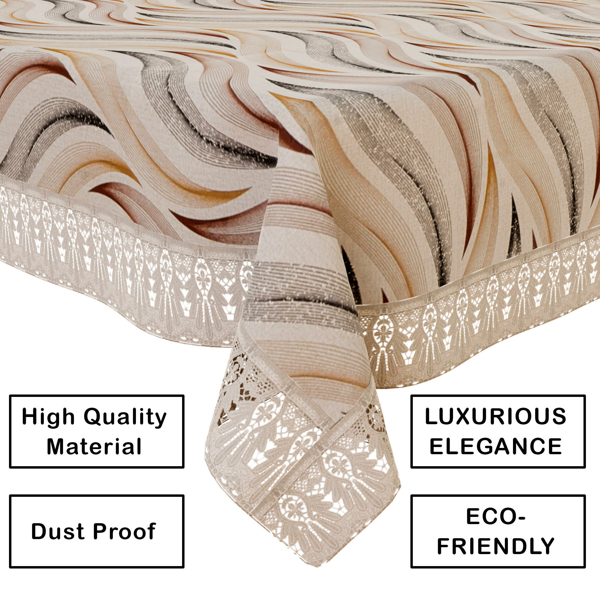 Kuber Industries Center Table Cover  40x60 Inch  Indoor  Outdoor Table Cover  4 Seater Table Cover  Coffee Table Cover  Table Protector Cover  Wave Print  CTC  Cream