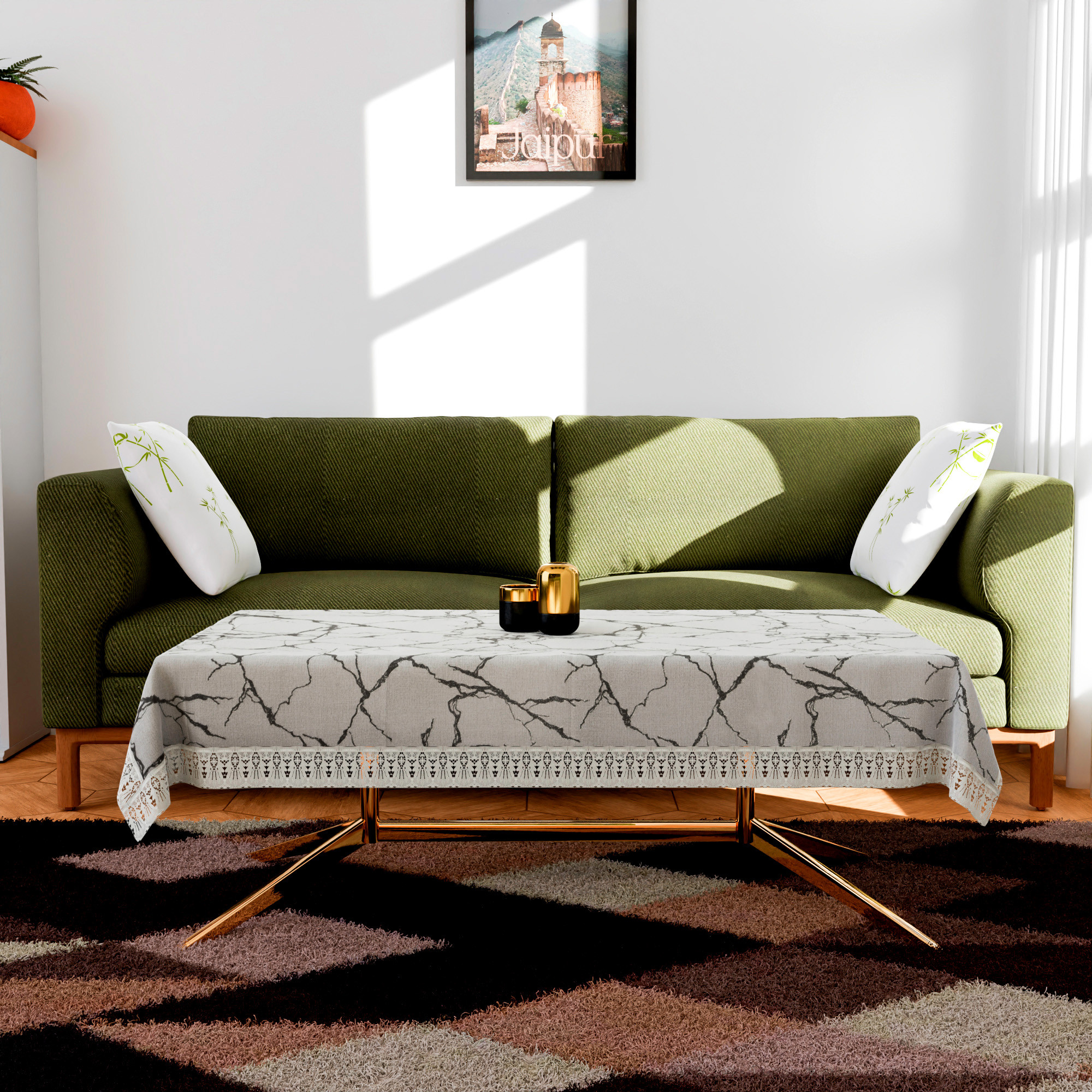 Kuber Industries Center Table Cover  40x60 Inch  Indoor  Outdoor Table Cover  4 Seater Table Cover  Coffee Table Cover  Table Protector Cover  Marble Print  CTC  Light Grey