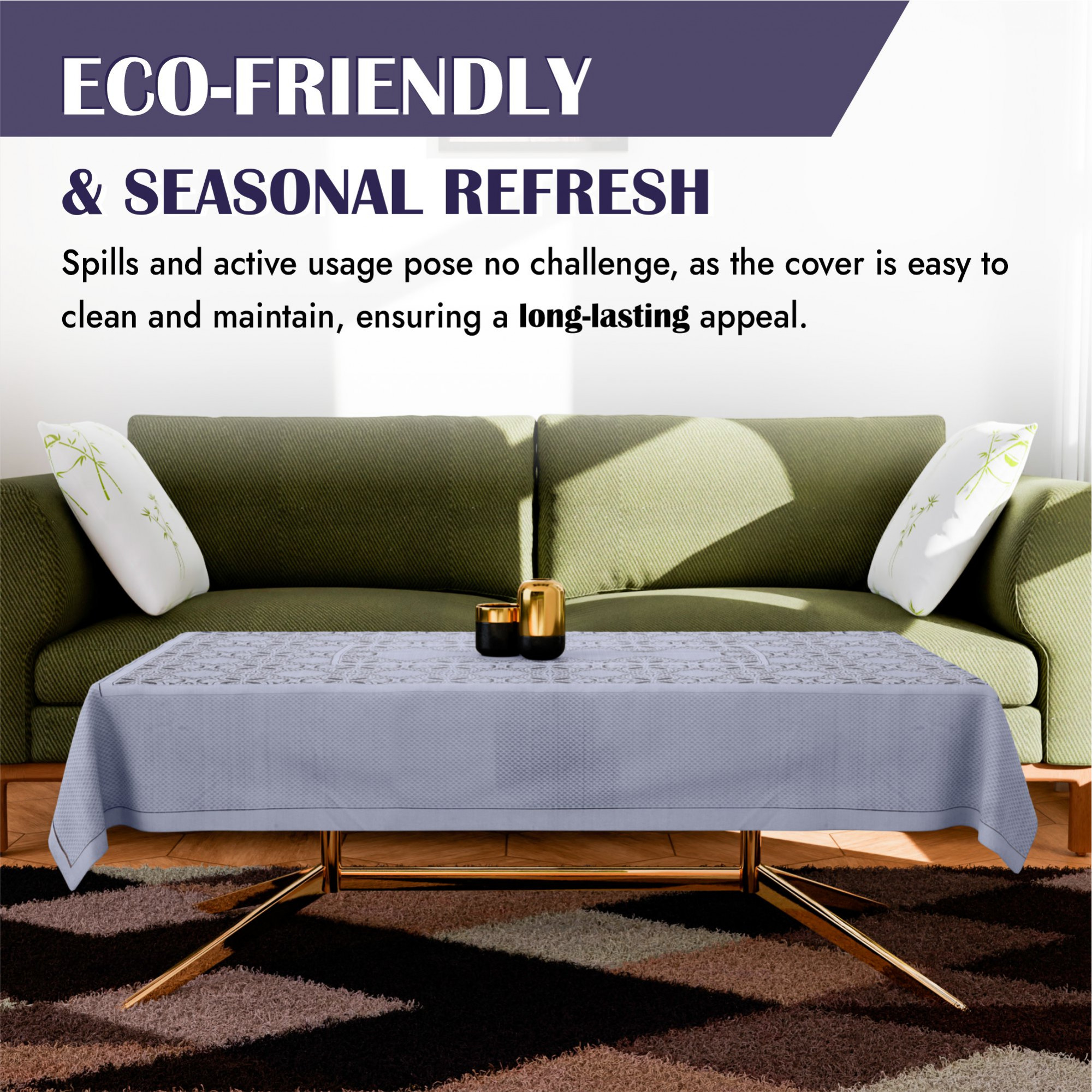 Kuber Industries Center Table Cover  40x60 Inch  Indoor  Outdoor Table Cover  Kitchen Dining Table Cloths  Net 4 Seater Table Cover  Self Flower New Jersey  CTC  Grey